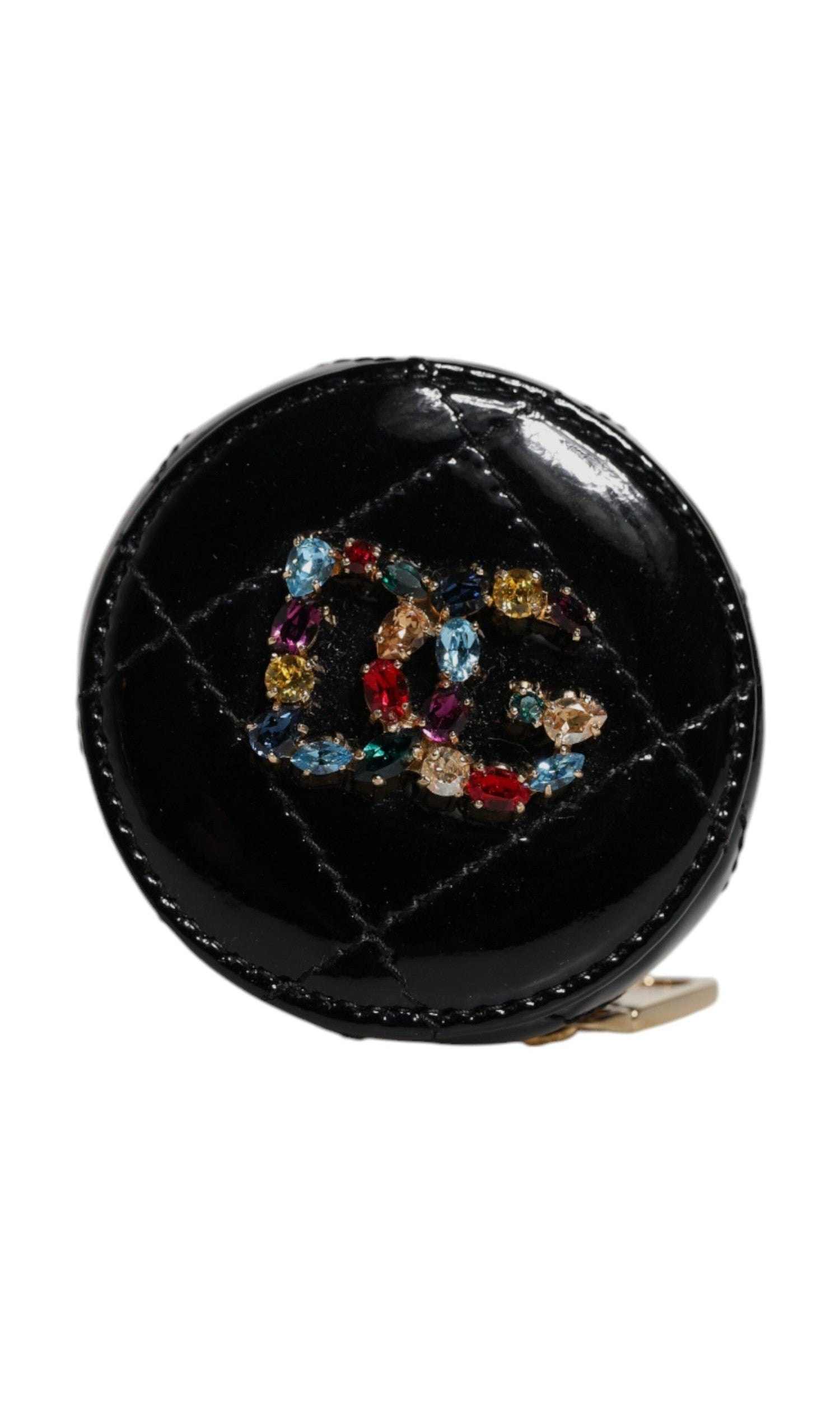 Dolce & Gabbana Black Leather Lamb Dg Crystal Round Coin Purse Wallet Glam Steals