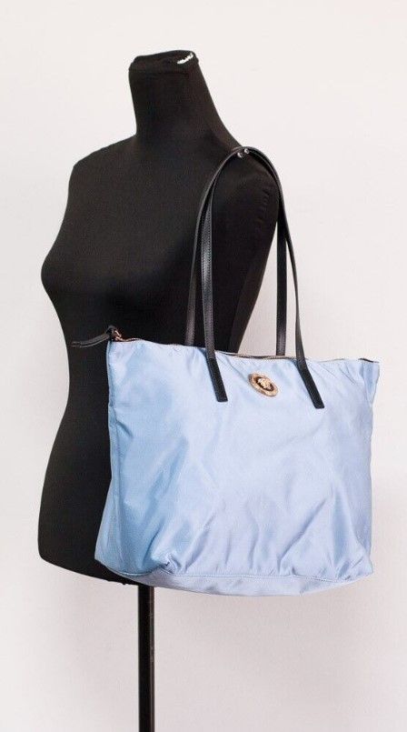 Versace Portuna Medusa Medium Cornflower Nylon Leather Tote Bag Blue Purse
