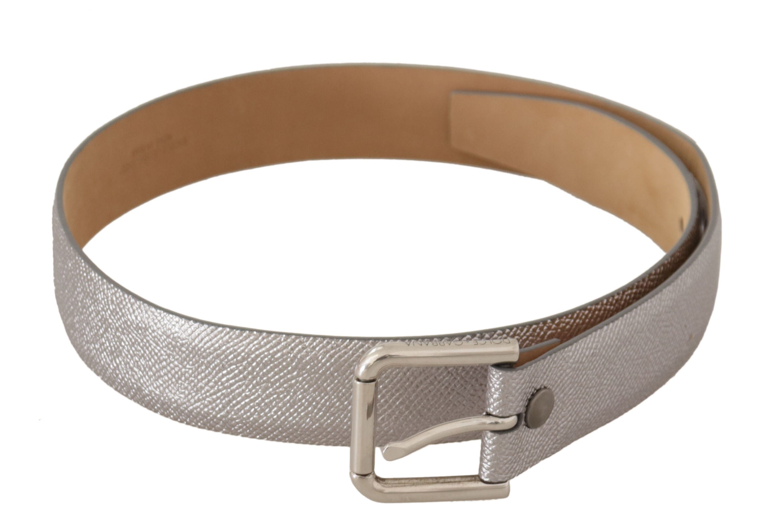 Dolce & Gabbana Silver Metallic Leather Metal Waist Buckle Belt