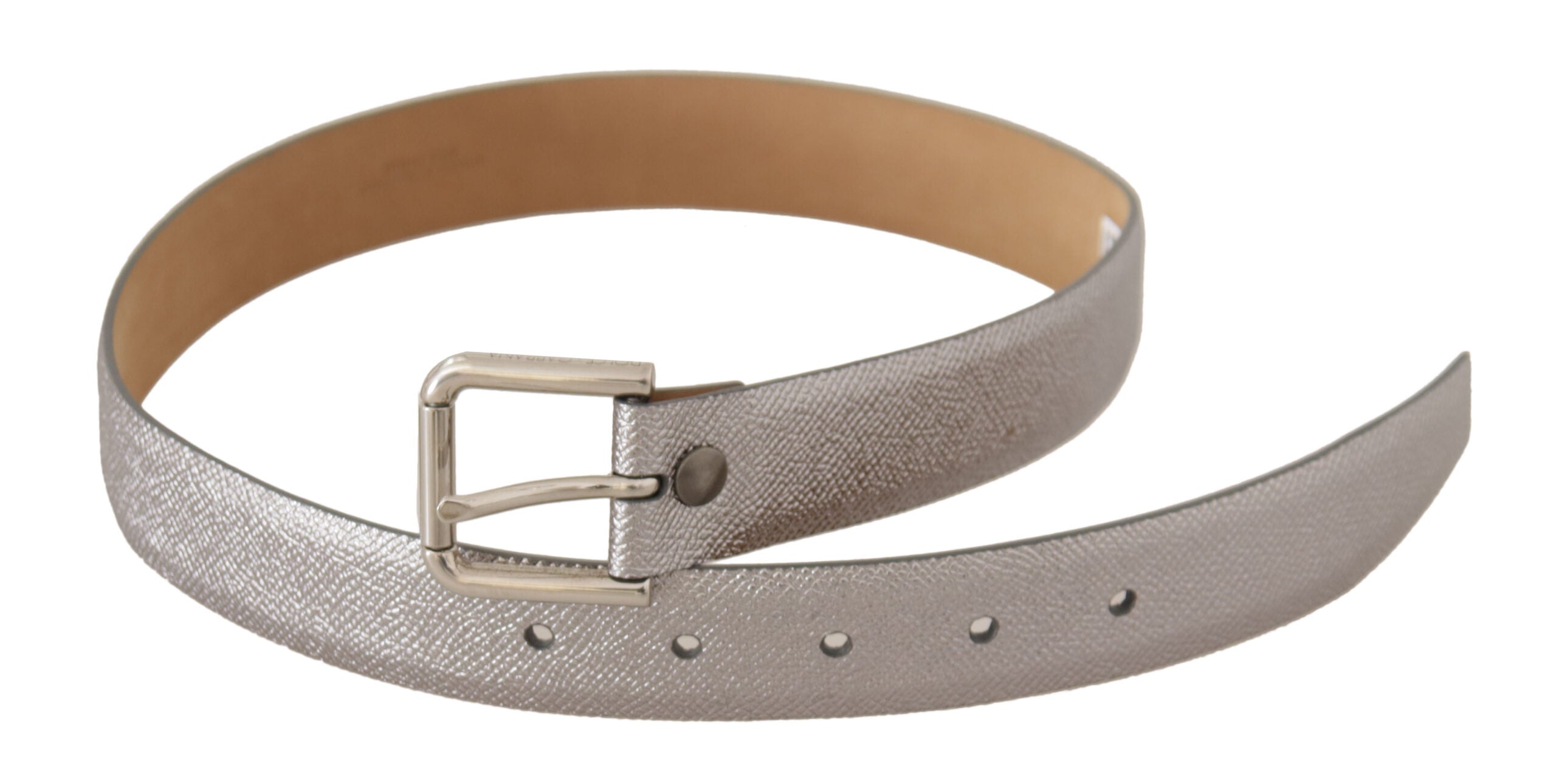 Dolce & Gabbana Silver Metallic Leather Metal Waist Buckle Belt