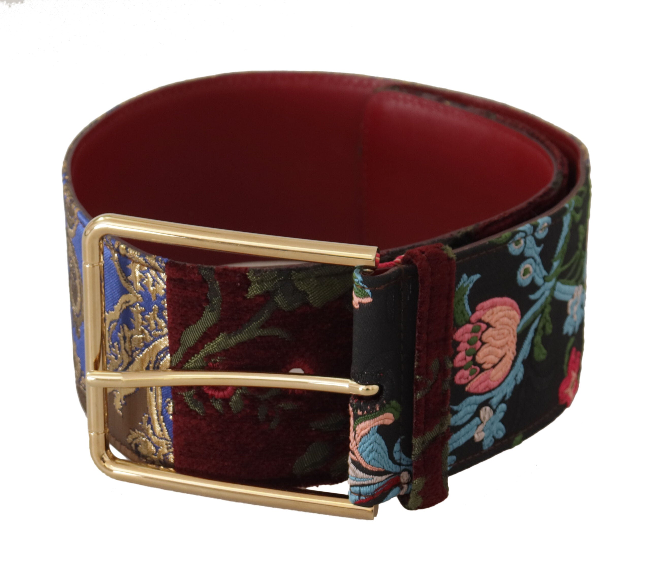 Dolce & Gabbana Leather Embroidered Gold Logo Metal Buckle Belt