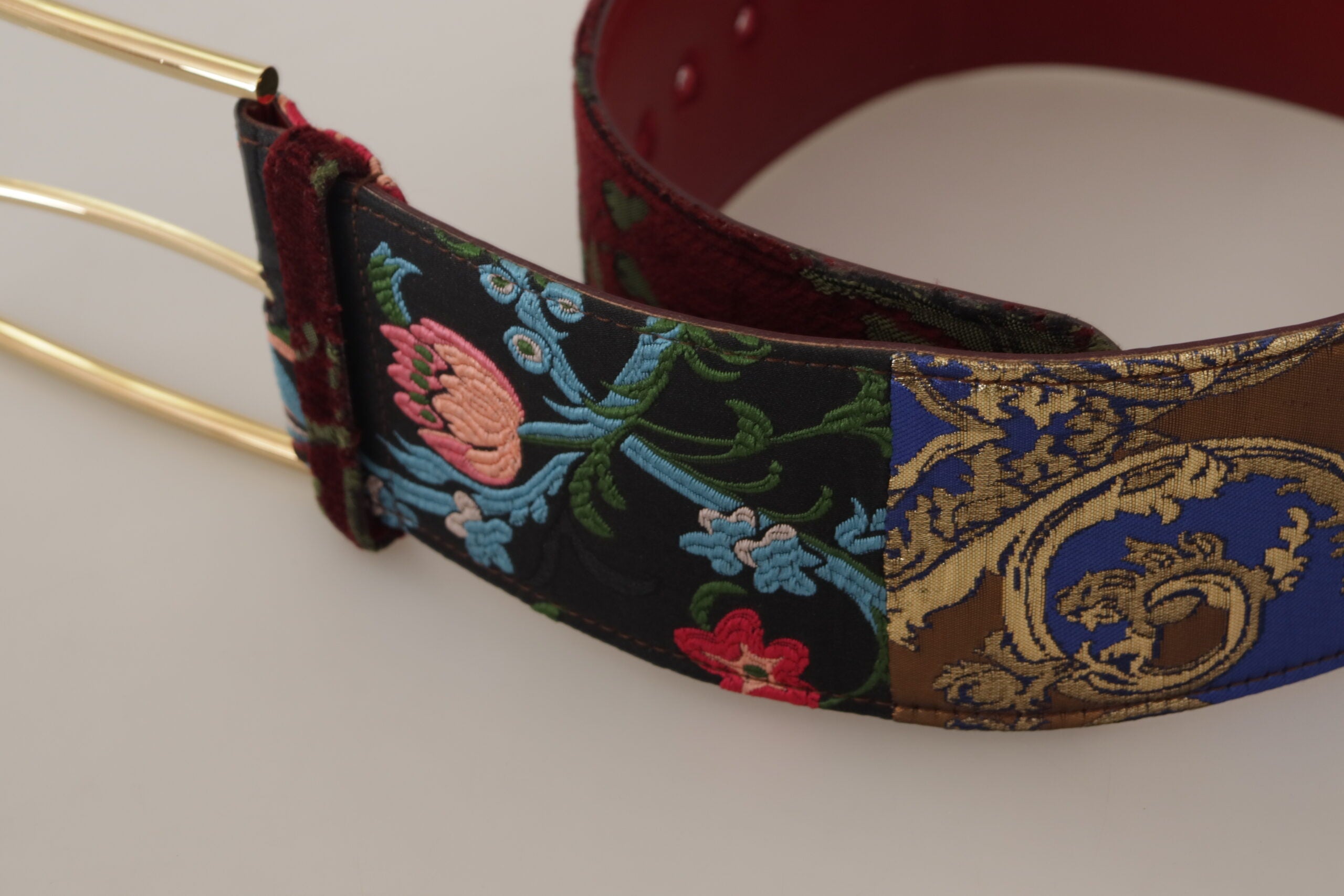 Dolce & Gabbana Leather Embroidered Gold Logo Metal Buckle Belt