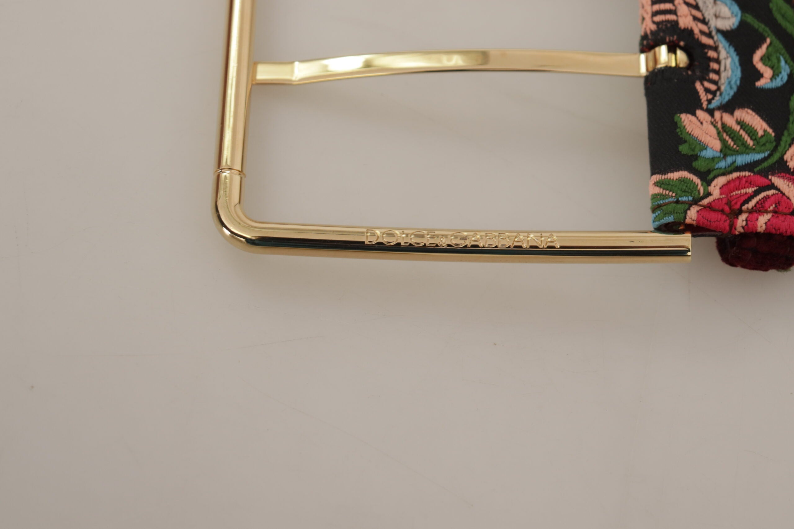 Dolce & Gabbana Leather Embroidered Gold Logo Metal Buckle Belt