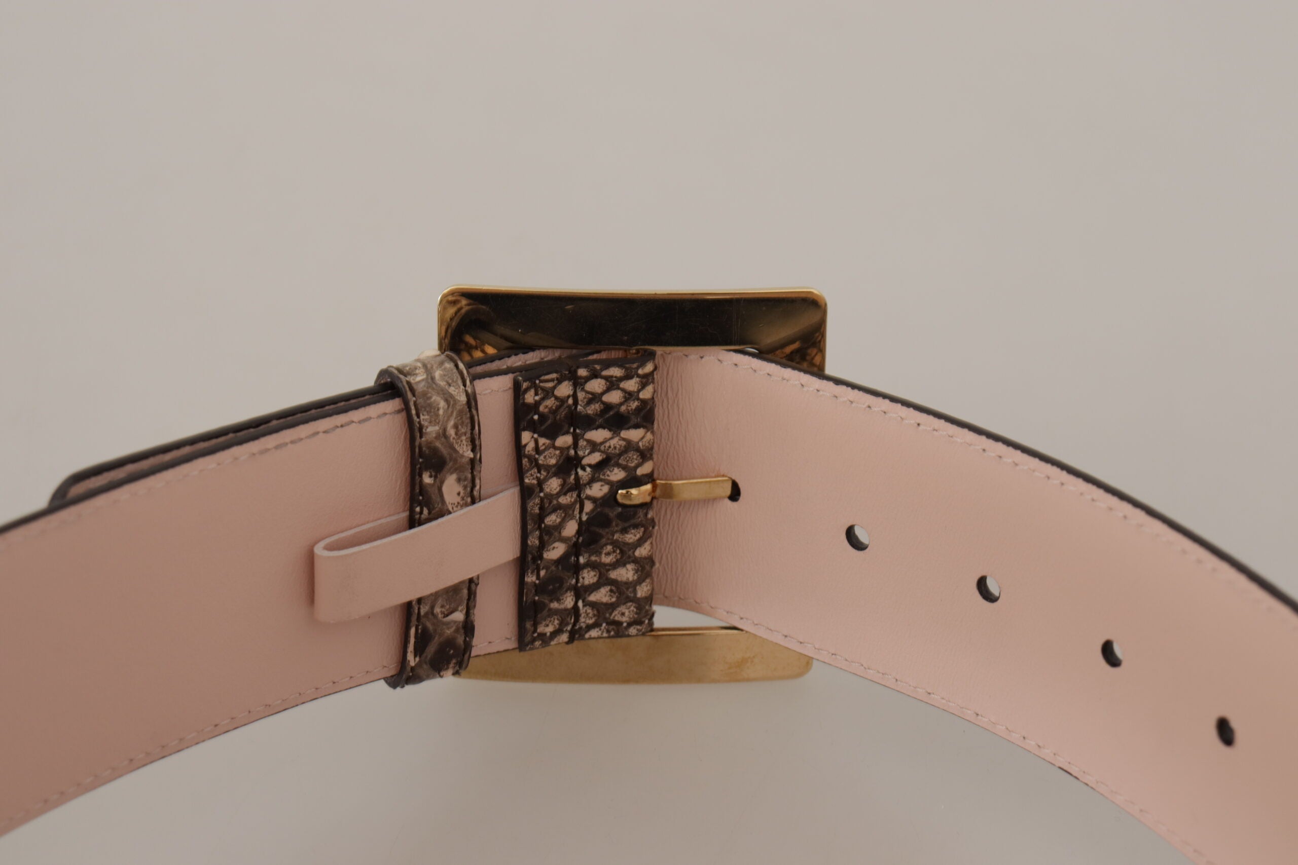 Dolce & Gabbana Beige Leather Exotic Wide Gold Metal Buckle Belt