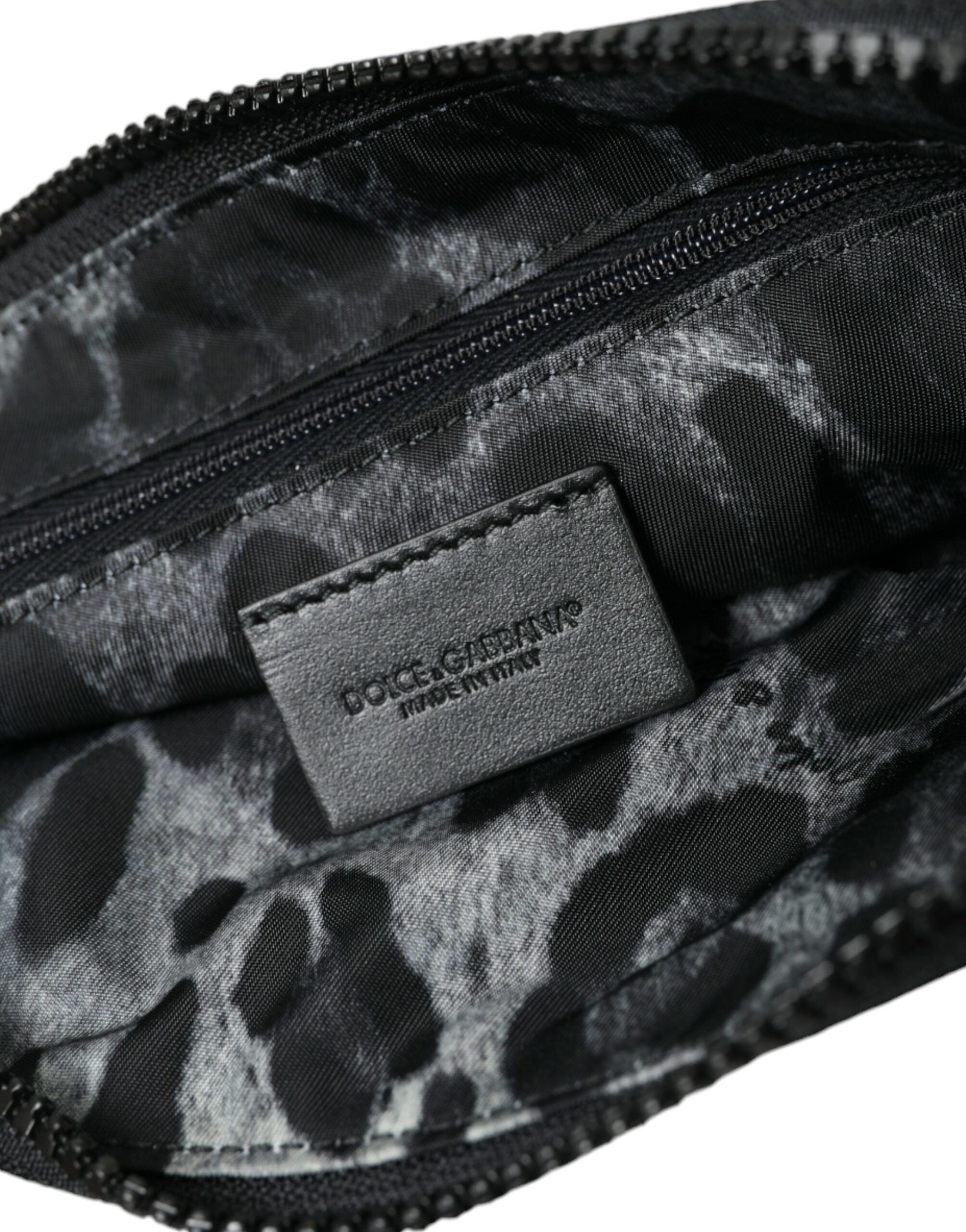 Dolce & Gabbana Elite Nylon & Leather Pouch With Logo Black Detail