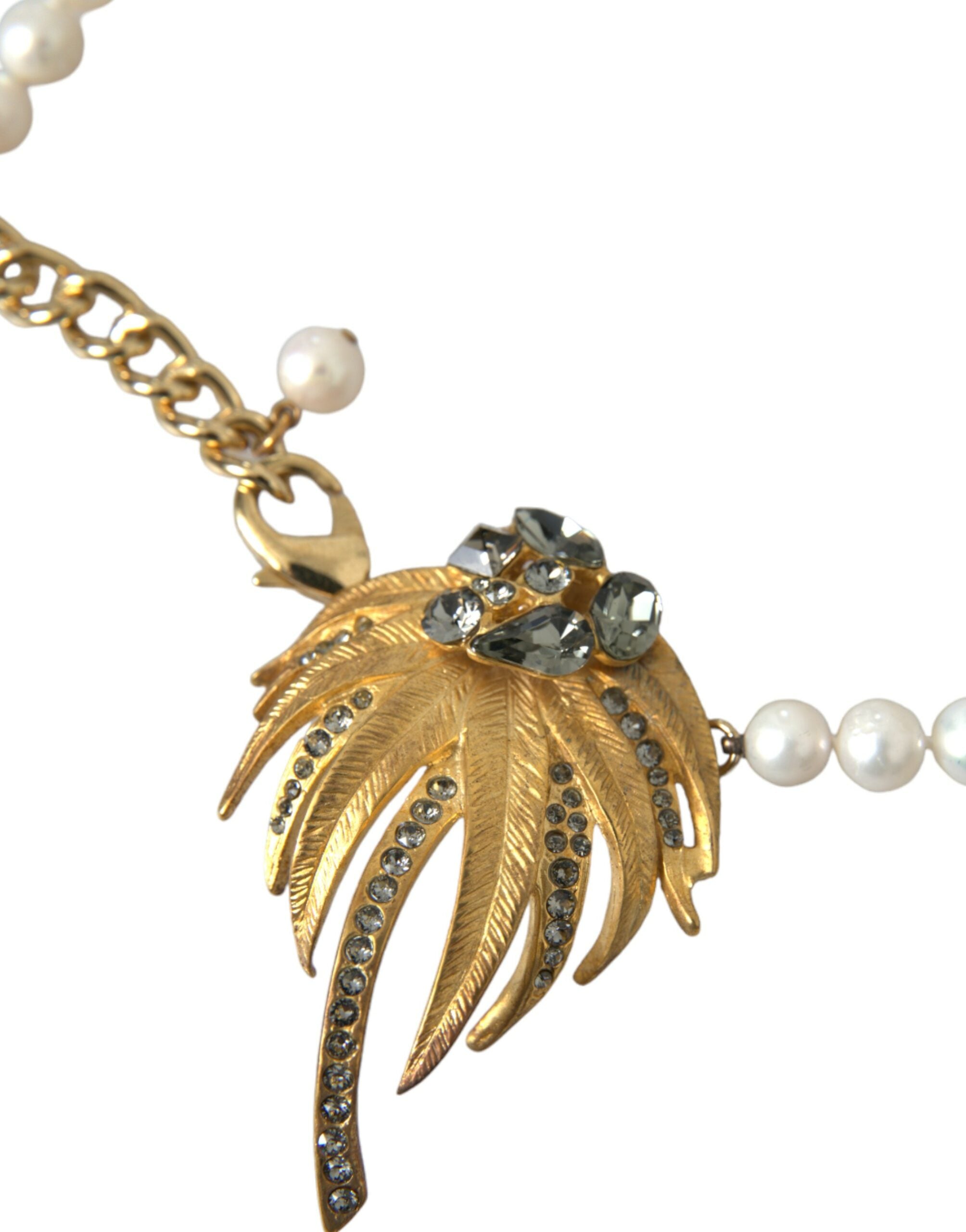 Dolce & Gabbana Brass Crystal Pearl Tree Pendant Charm Gold Necklace