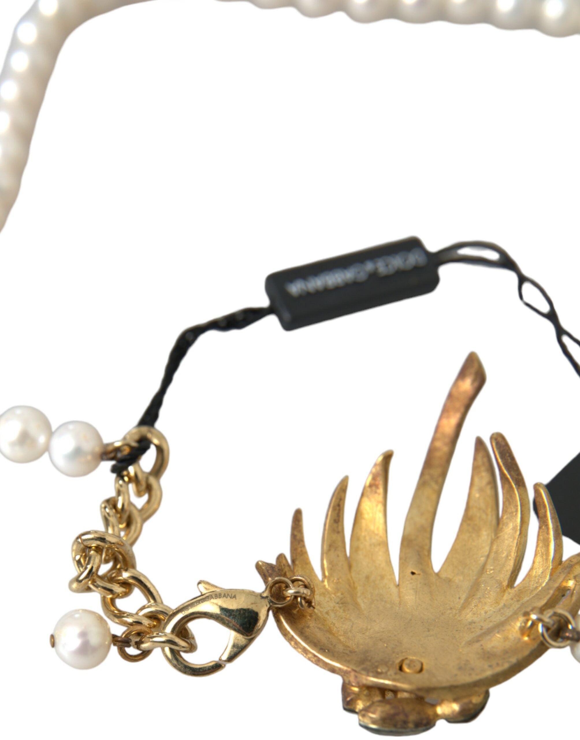 Dolce & Gabbana Brass Crystal Pearl Tree Pendant Charm Gold Necklace