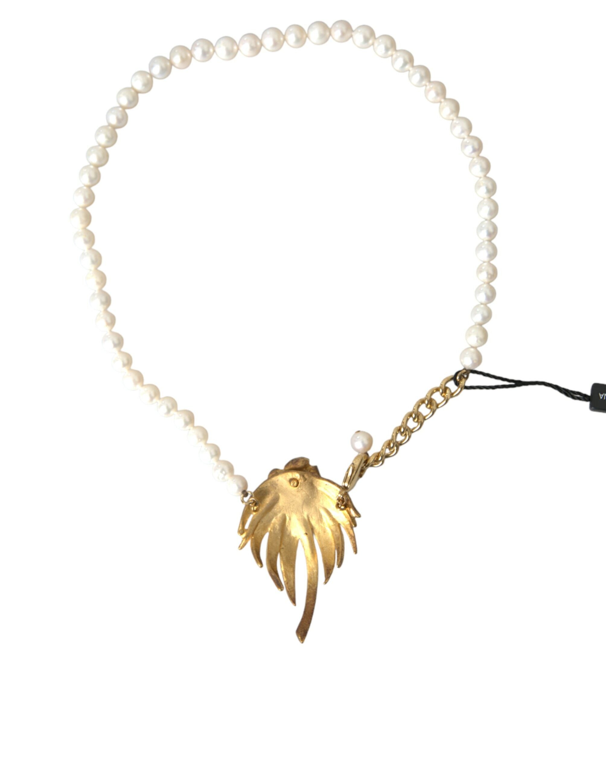 Dolce & Gabbana Brass Crystal Pearl Tree Pendant Charm Gold Necklace