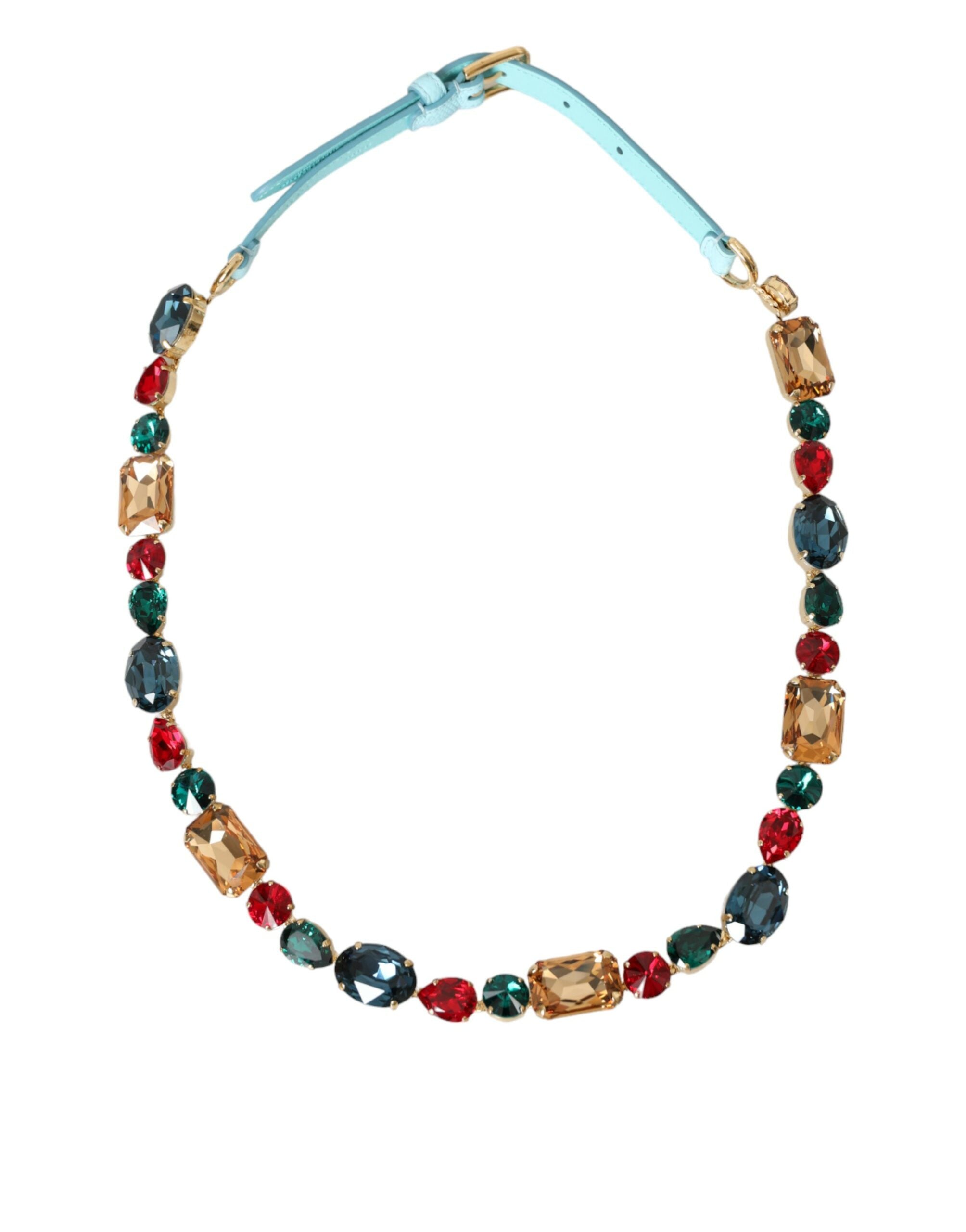 Dolce & Gabbana Light Leather Crystal Chain Waist Blue Belt