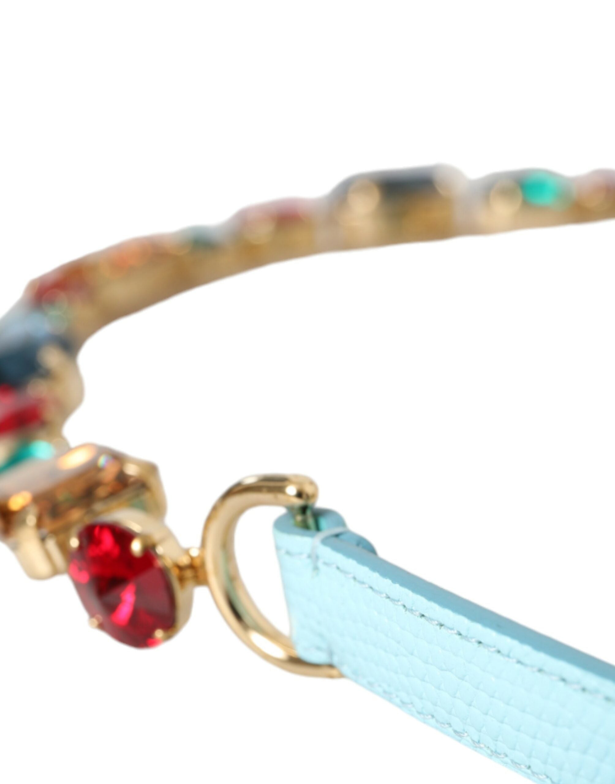 Dolce & Gabbana Light Leather Crystal Chain Waist Blue Belt