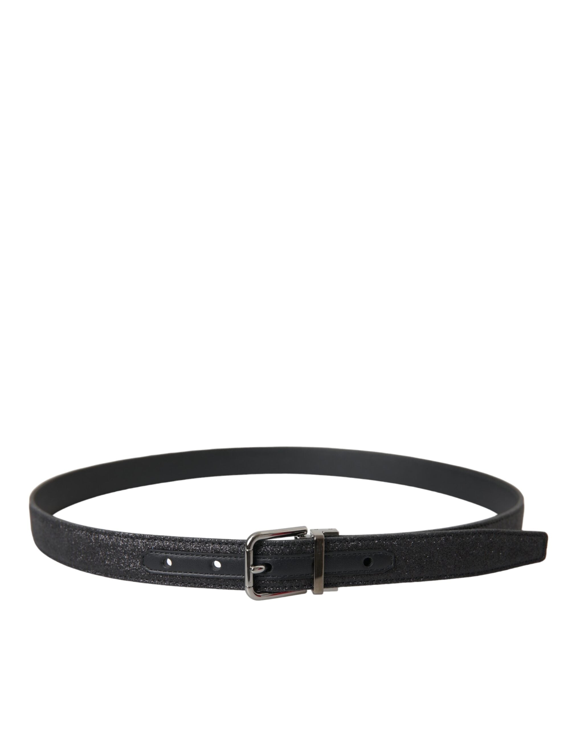 Dolce & Gabbana Black Leather Glittered Silver Buckle Belt