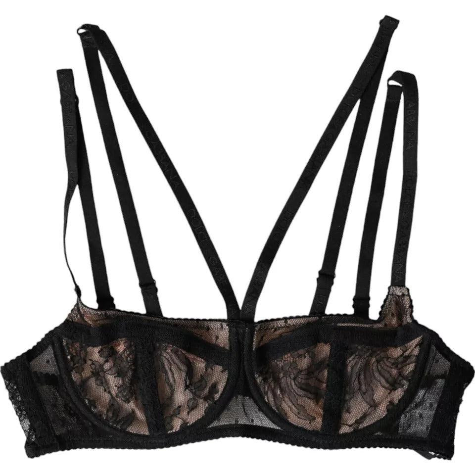 Dolce & Gabbana Floral Lace Nylon Balconcino Bra Black Underwear