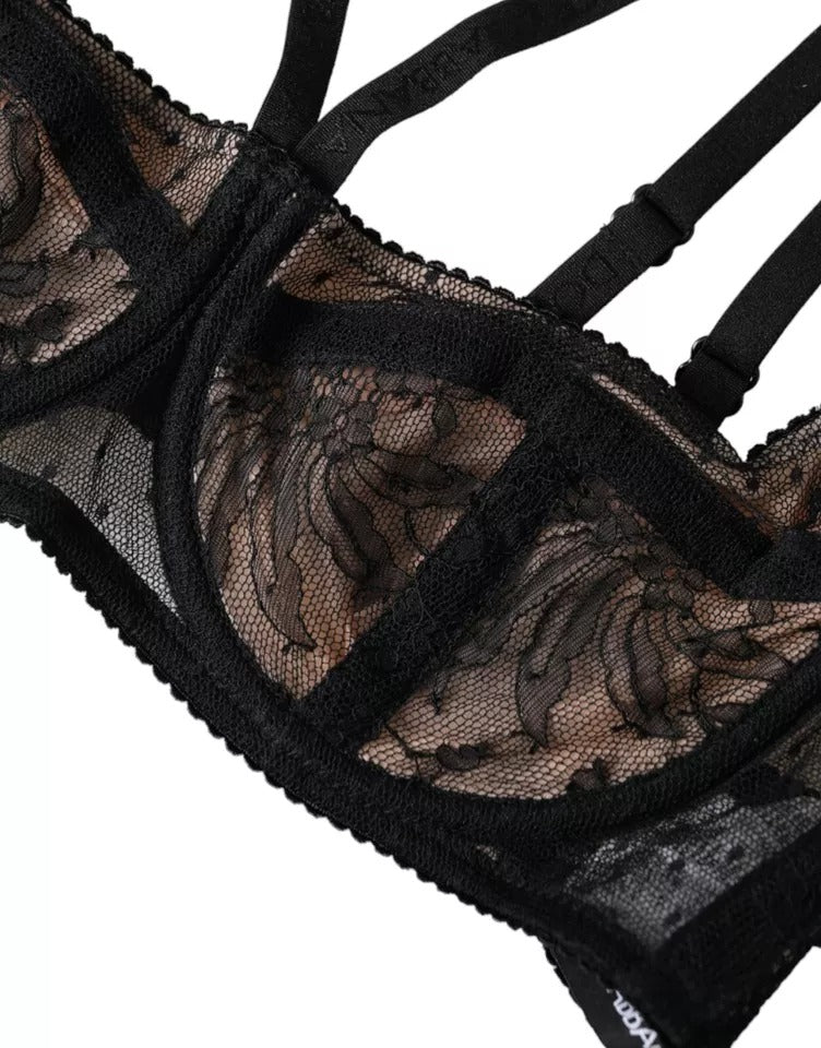 Dolce & Gabbana Floral Lace Nylon Balconcino Bra Black Underwear