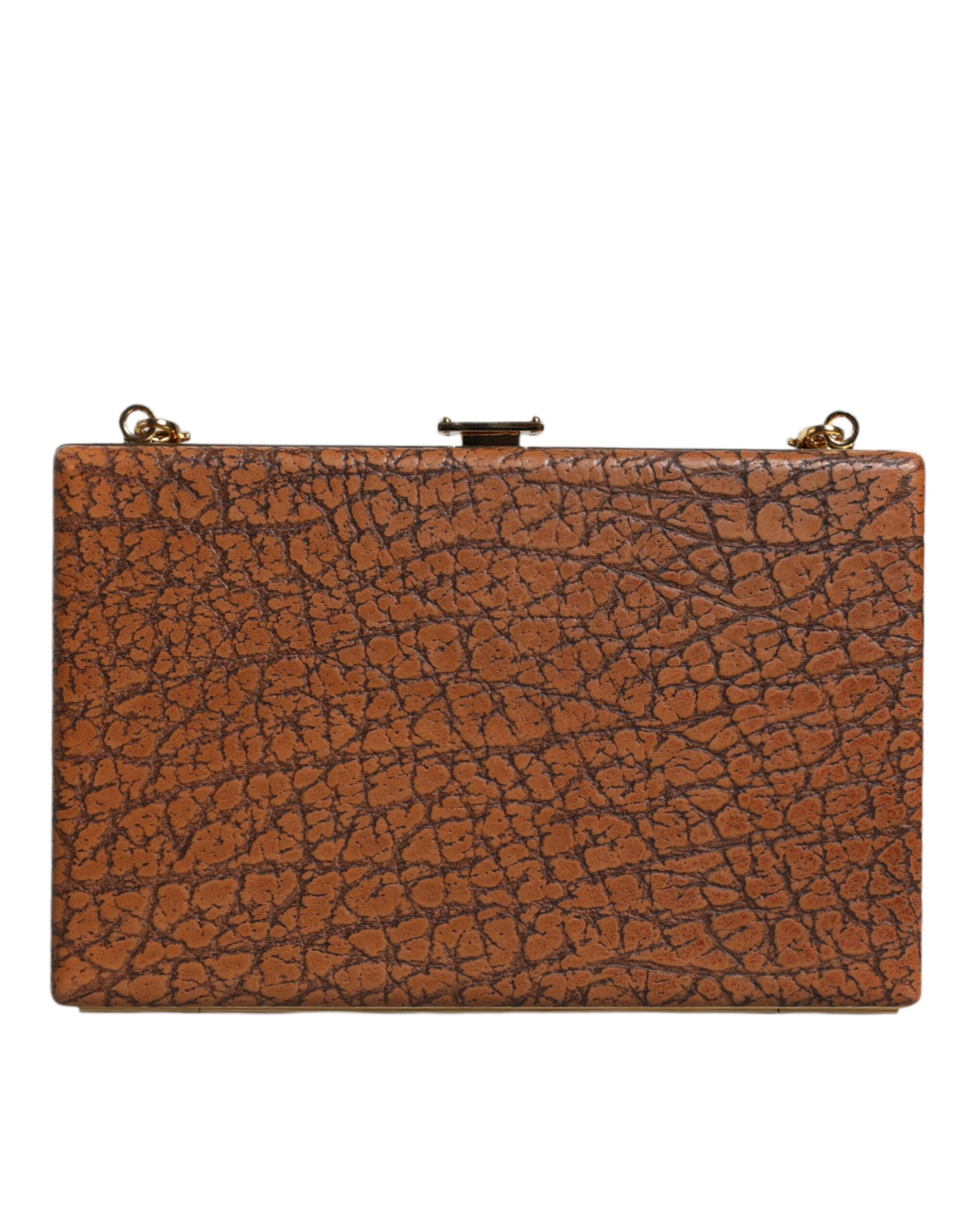 Dolce & Gabbana Leather Frame Clutch Mini Crossbody Brown Gold Bag