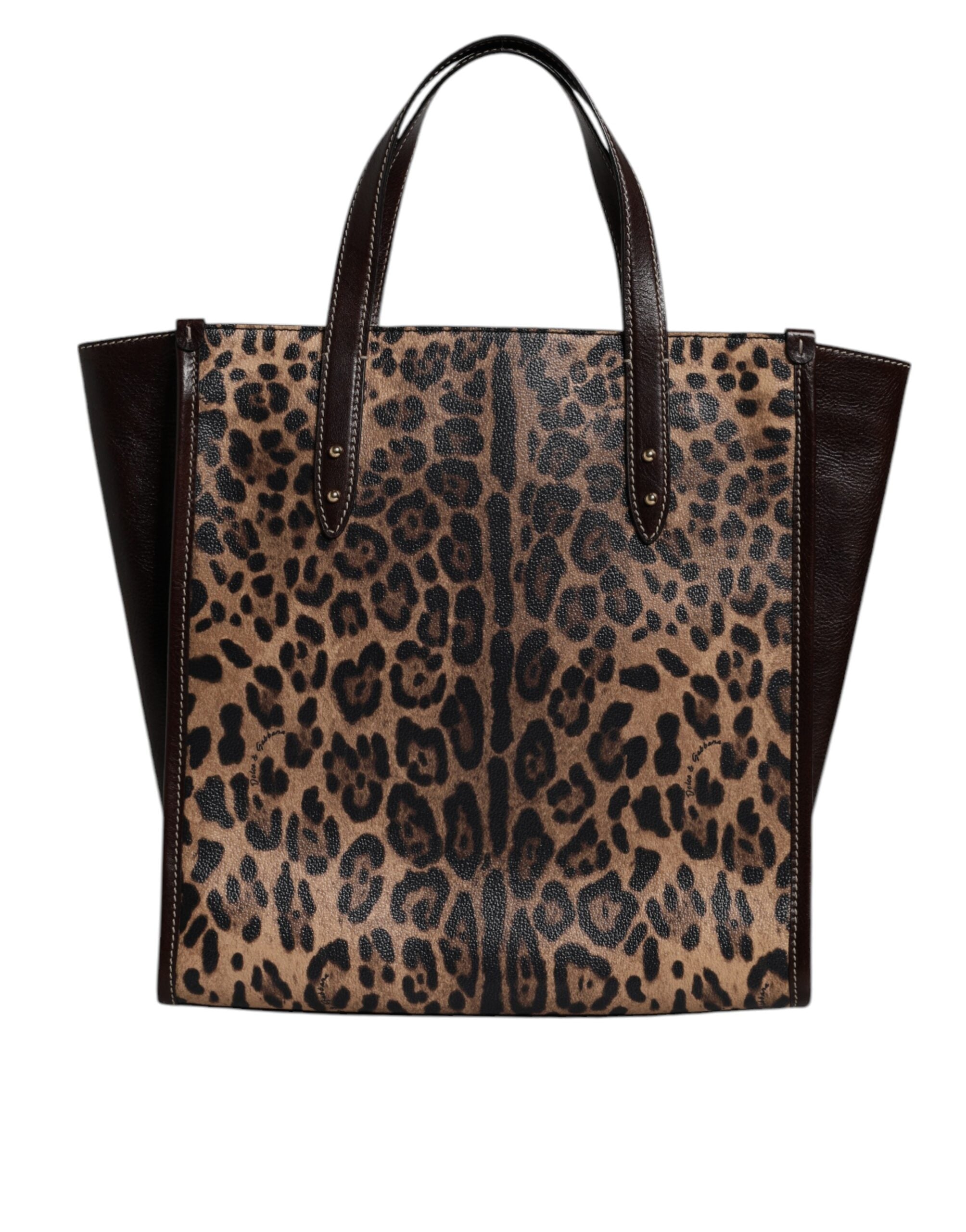Dolce & Gabbana Brown Leather Leopard Shoulder Strap Tote Bag
