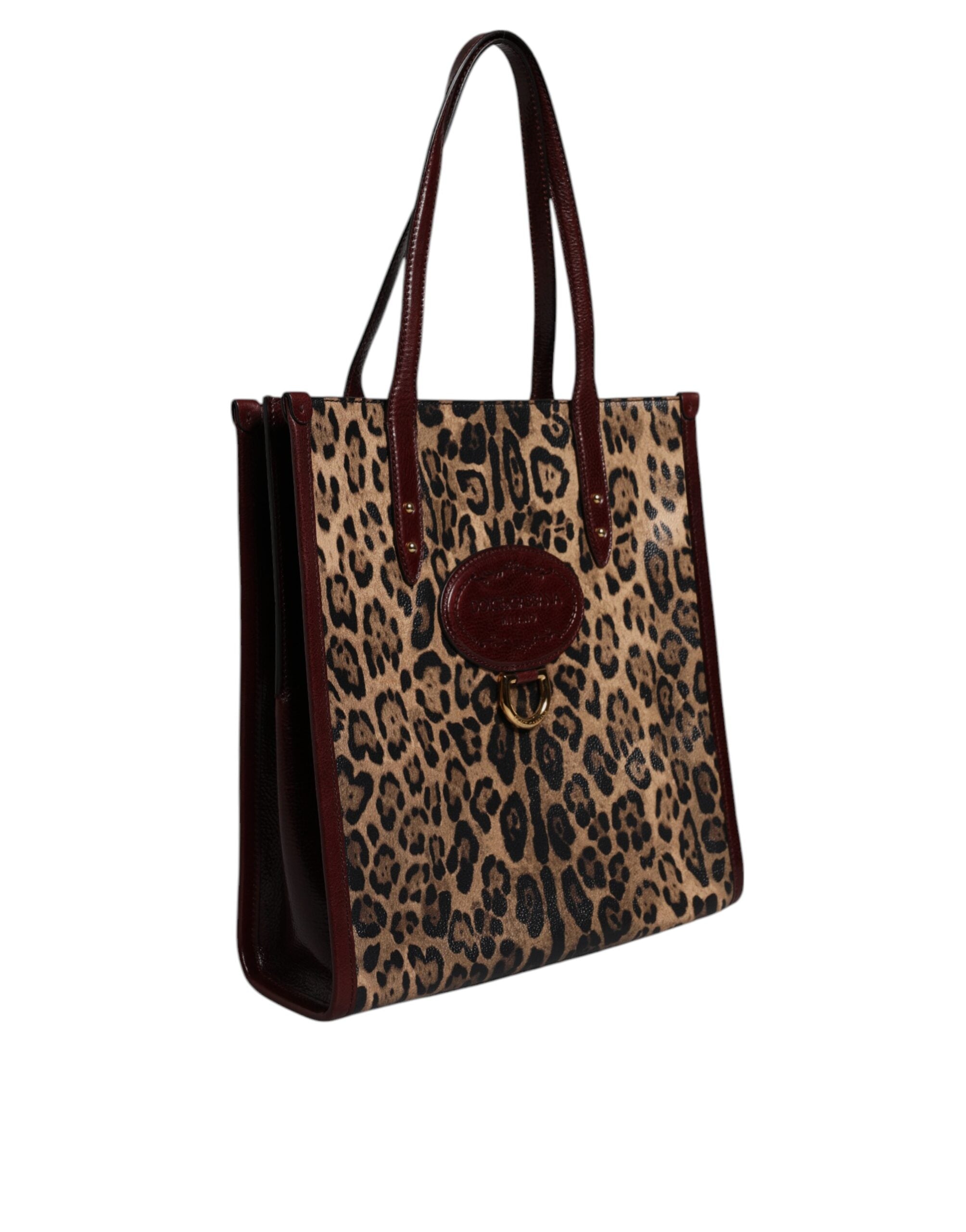 Dolce & Gabbana Brown Leather Leopard Shoulder Strap Tote Bag