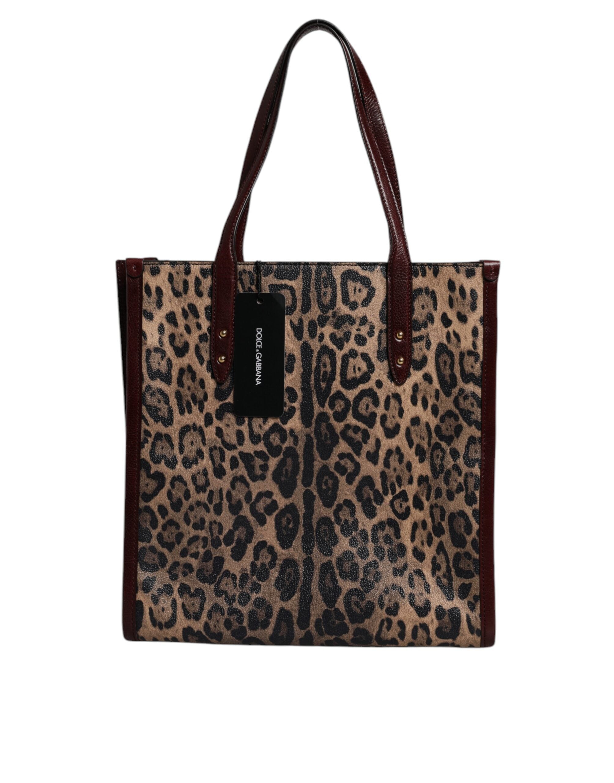 Dolce & Gabbana Brown Leather Leopard Shoulder Strap Tote Bag