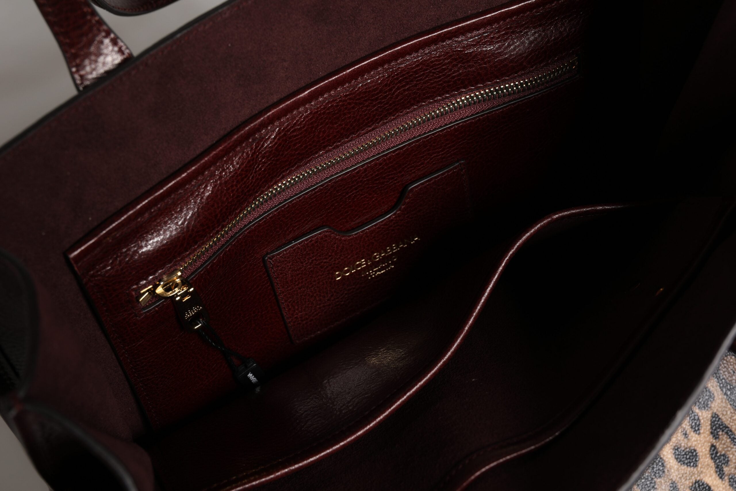 Dolce & Gabbana Brown Leather Leopard Shoulder Strap Tote Bag