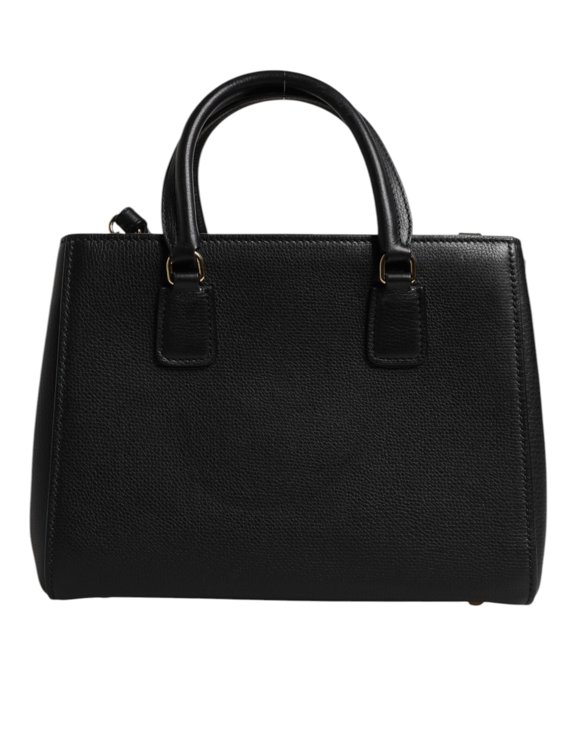Dolce & Gabbana Black Leather Calf Logo Plaque Shoulder Handbag Bag
