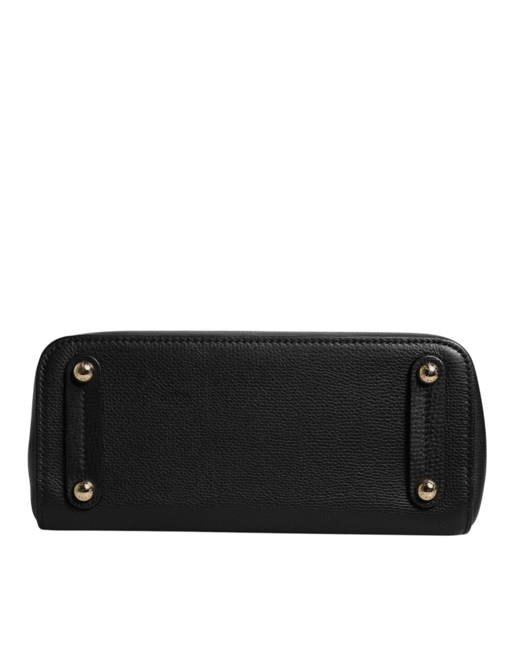 Dolce & Gabbana Black Leather Calf Logo Plaque Shoulder Handbag Bag