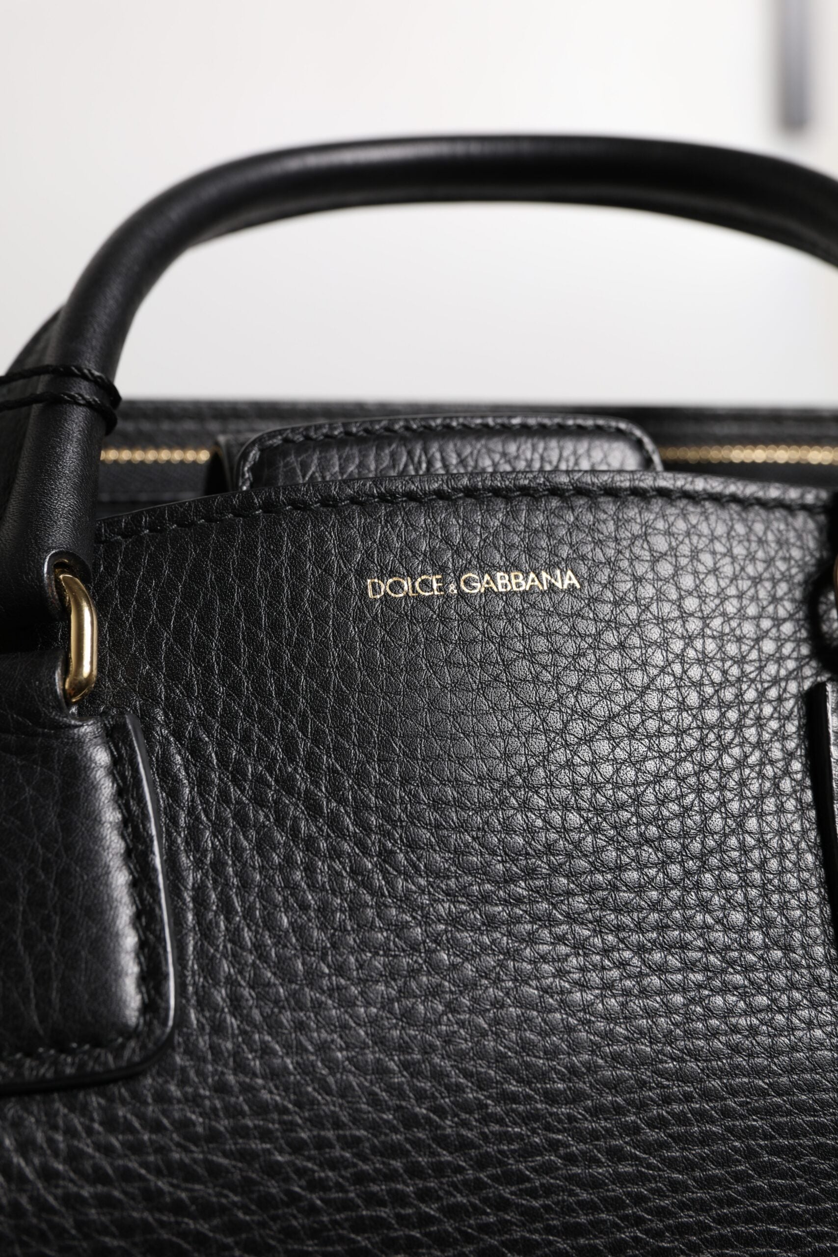 Dolce & Gabbana Black Leather Calf Logo Plaque Shoulder Handbag Bag