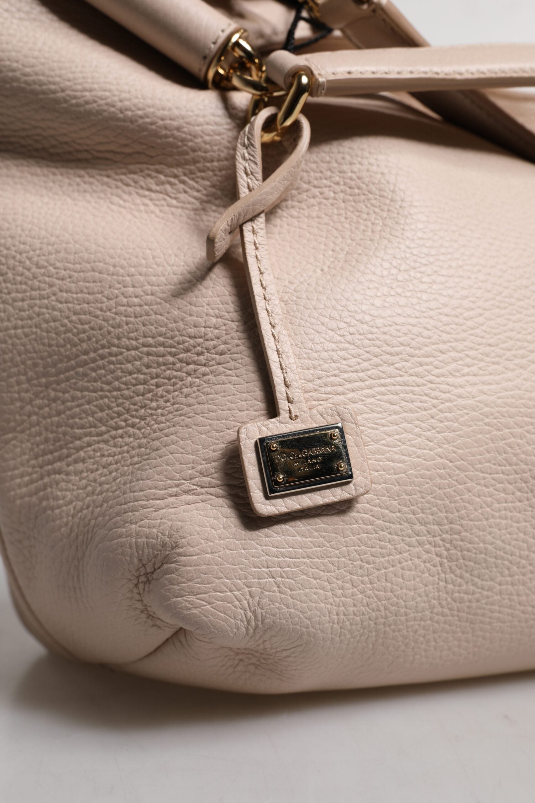Dolce & Gabbana Light Pink Leather Deer Logo Plaque Tote Top Handle Bag