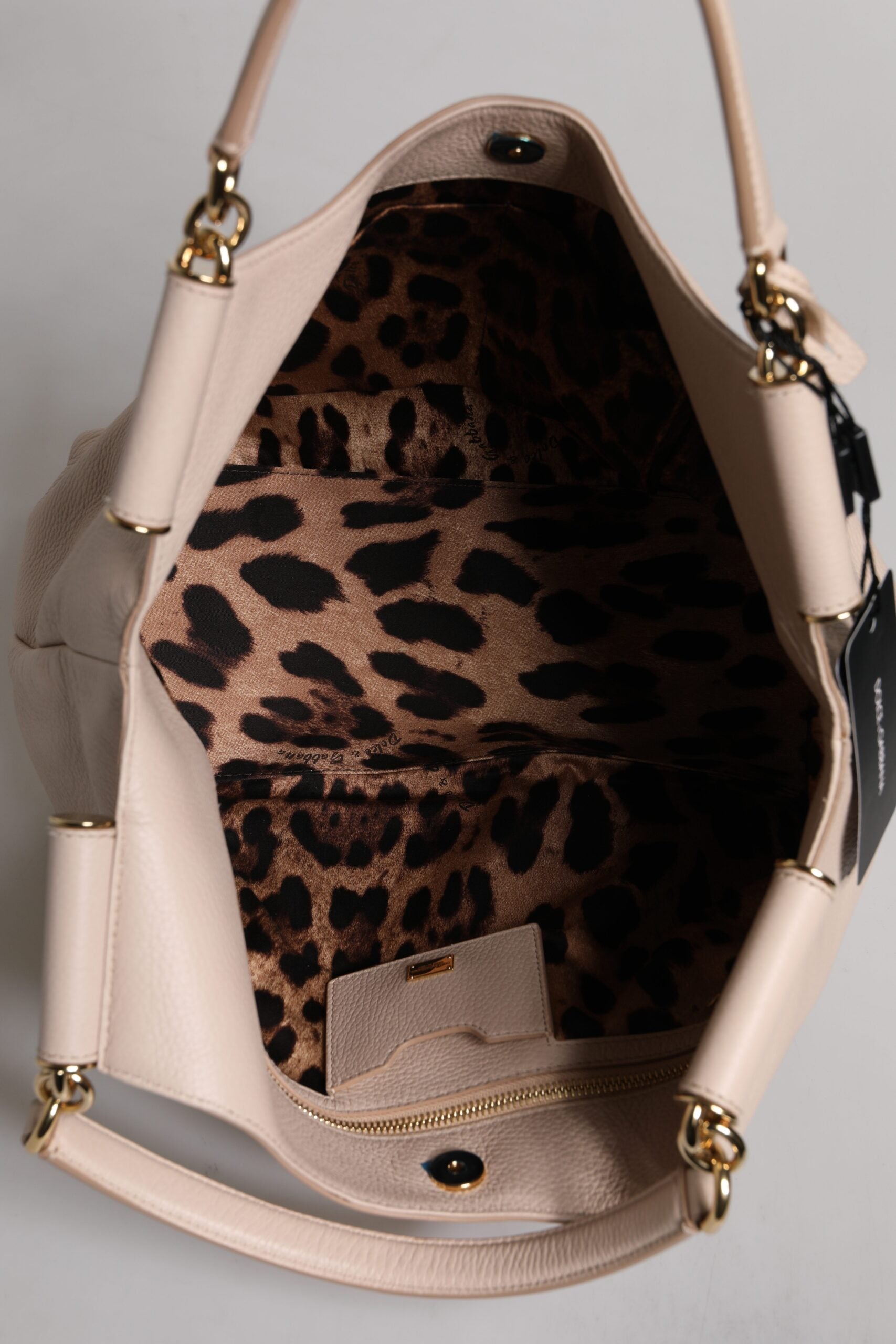 Dolce & Gabbana Light Pink Leather Deer Logo Plaque Tote Top Handle Bag