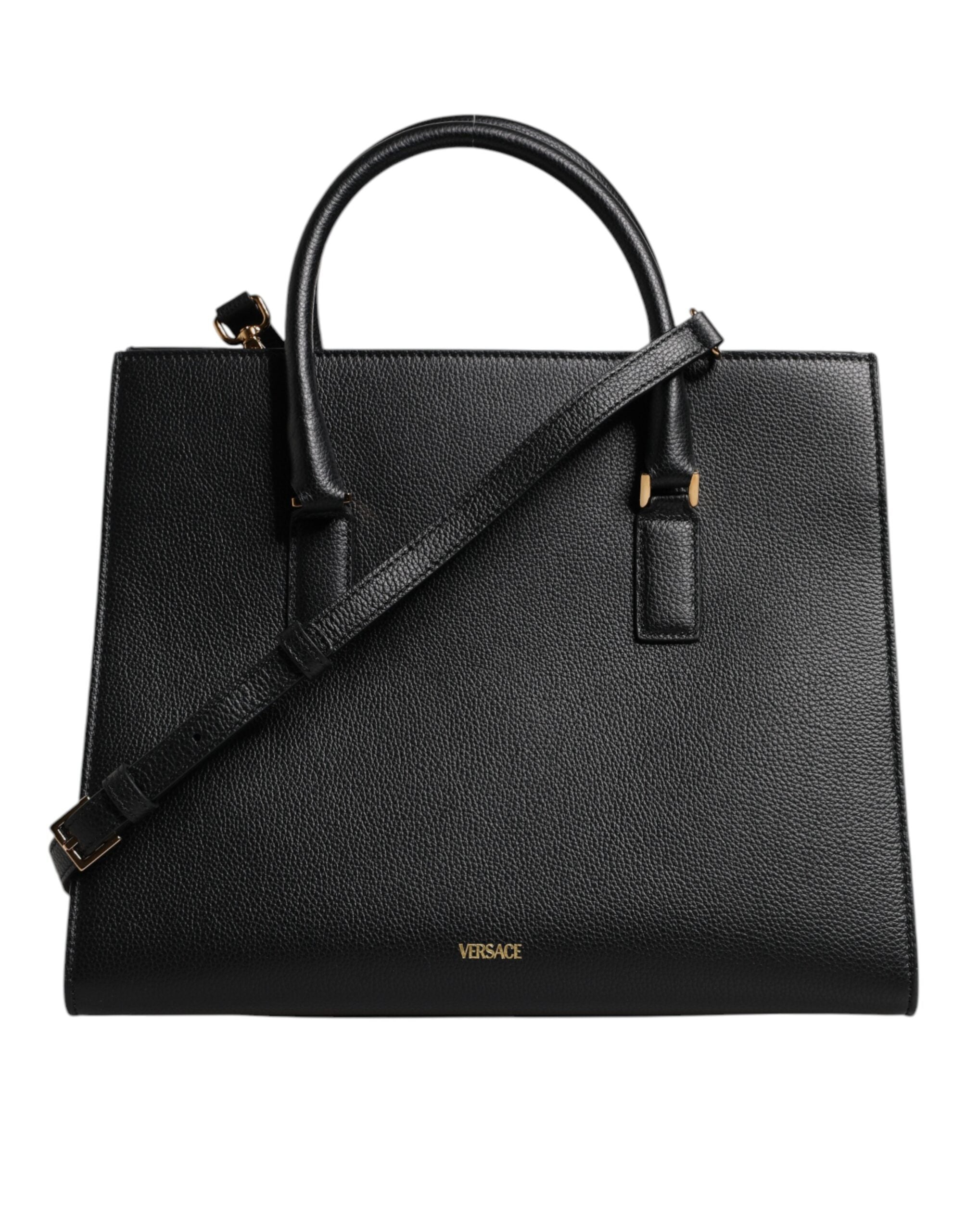 Versace Black Leather Large Top Handle Shoulder Crossbody Bag