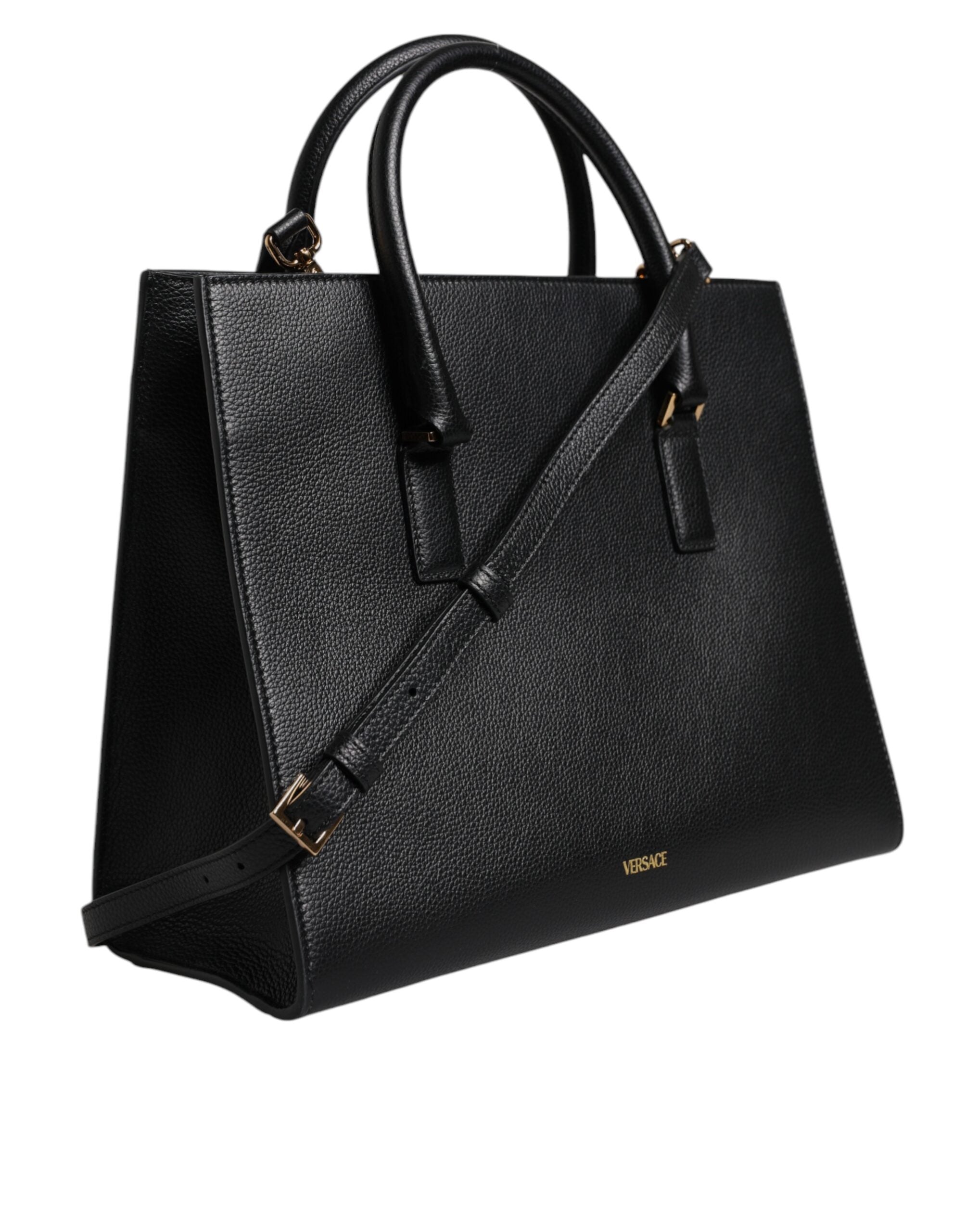 Versace Black Leather Large Top Handle Shoulder Crossbody Bag