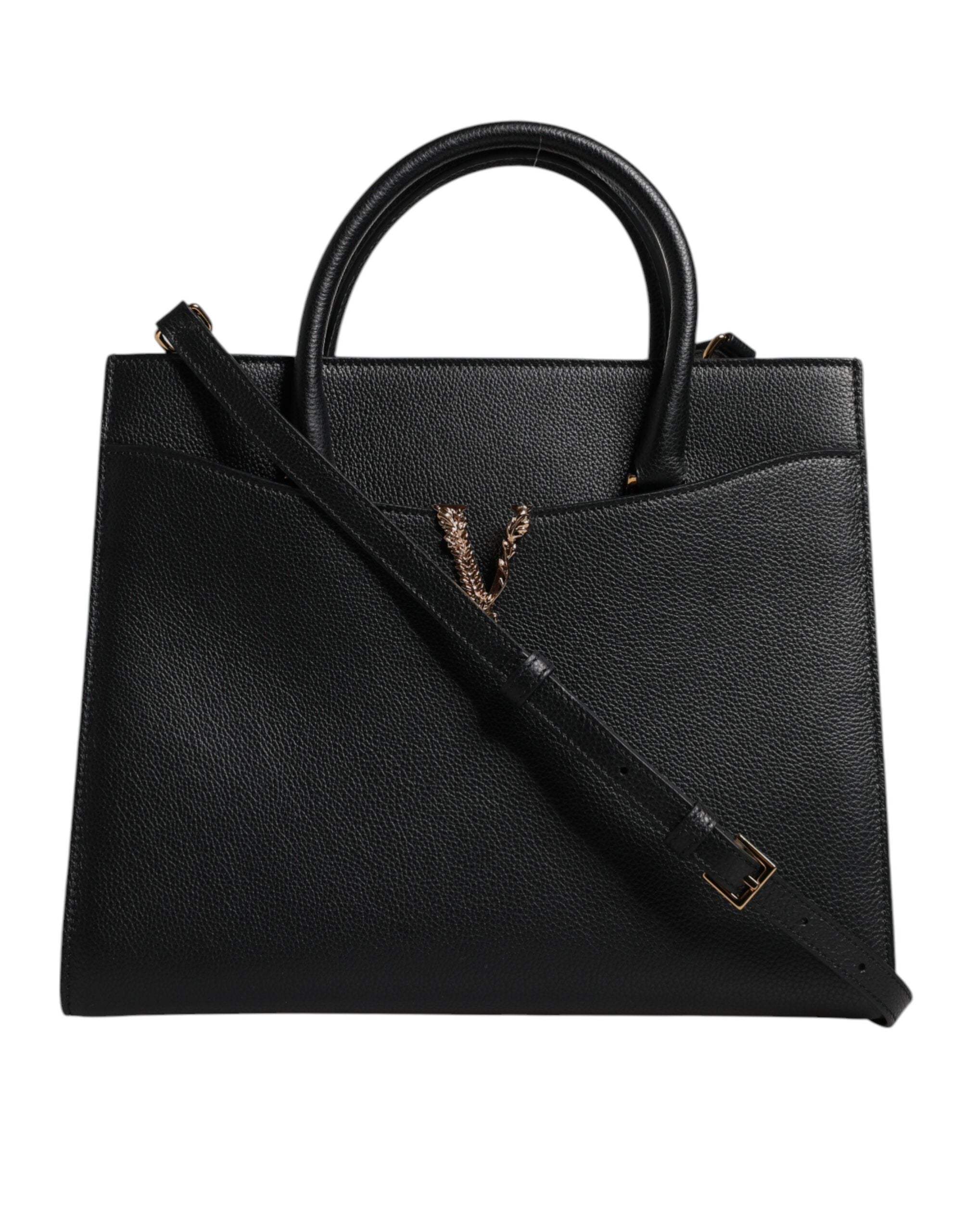 Versace Black Leather Large Top Handle Shoulder Crossbody Bag