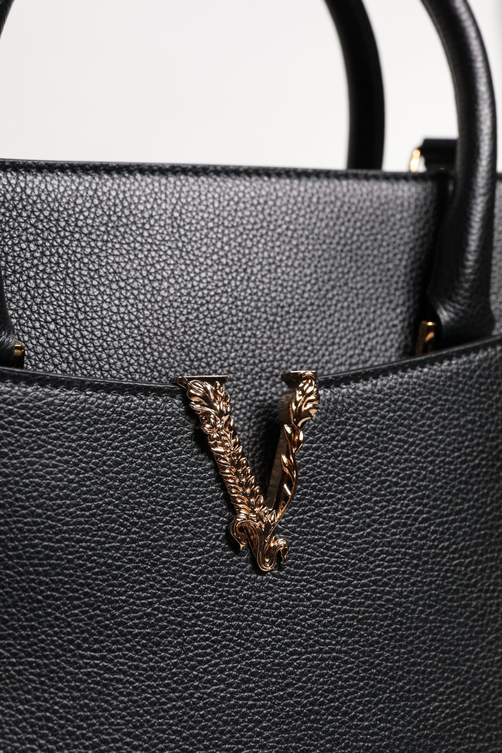 Versace Black Leather Large Top Handle Shoulder Crossbody Bag
