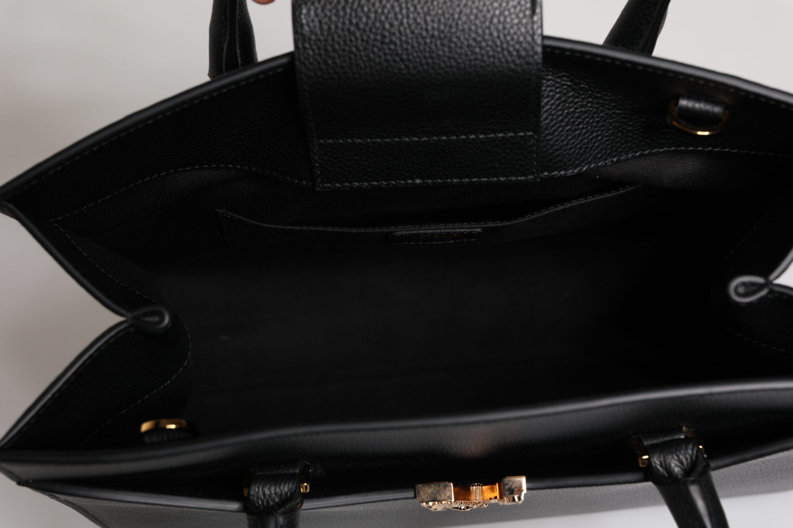Versace Black Leather Large Top Handle Shoulder Crossbody Bag