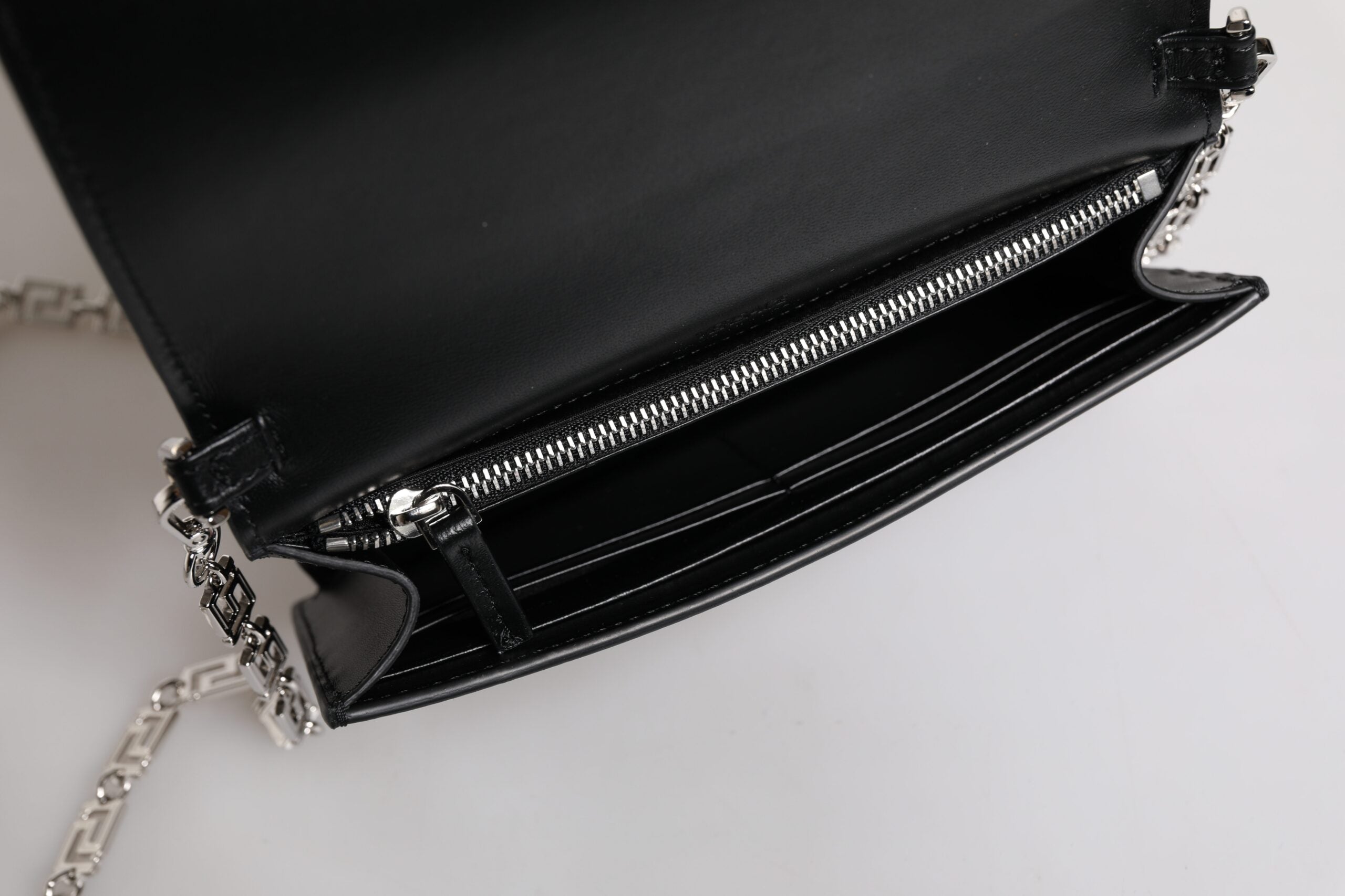 Versace Black Leather Calfskin Chain Strap Shoulder Crossbody Bag