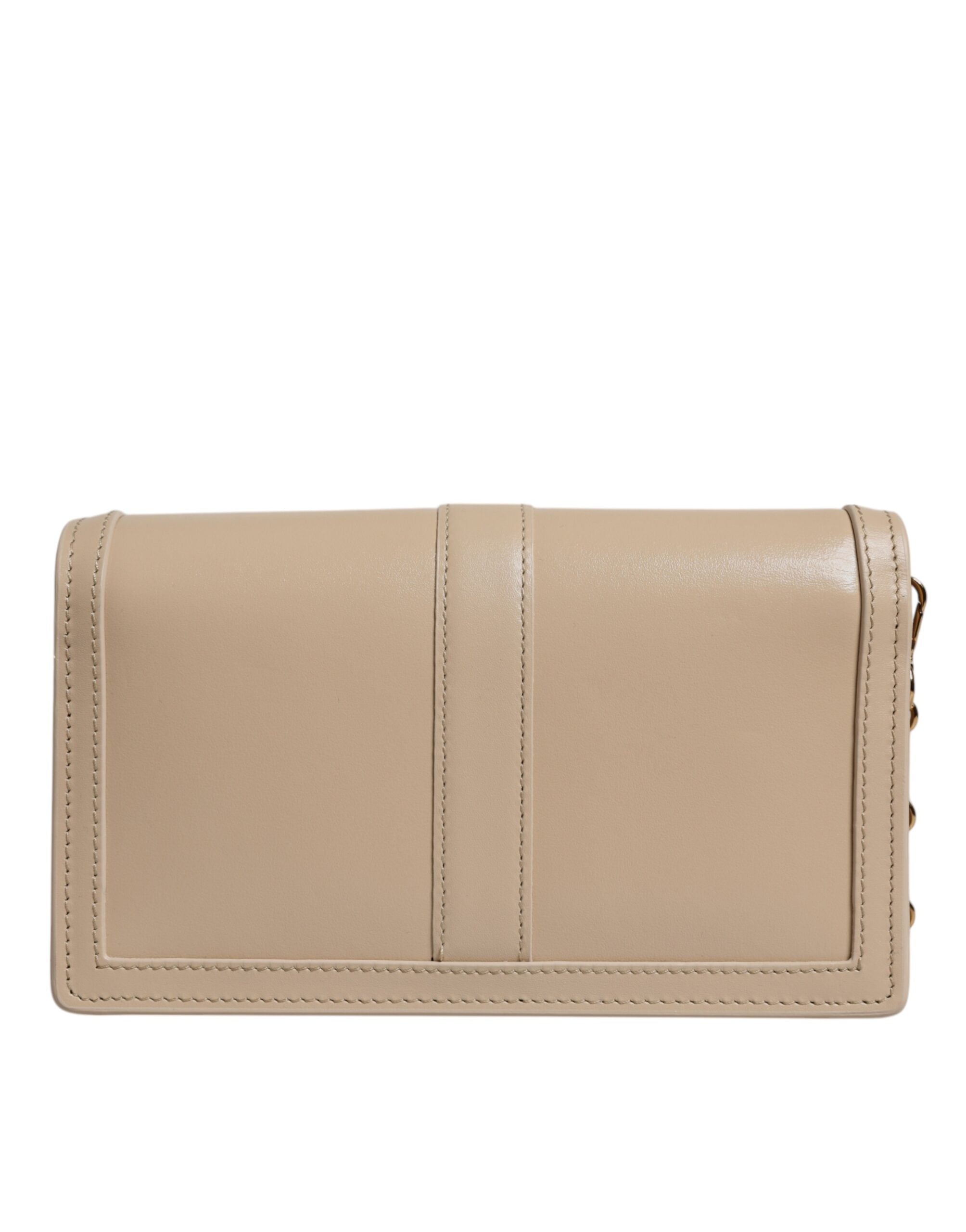 Versace Beige Leather Gold Chain Calf Wallet Crossbody Bag