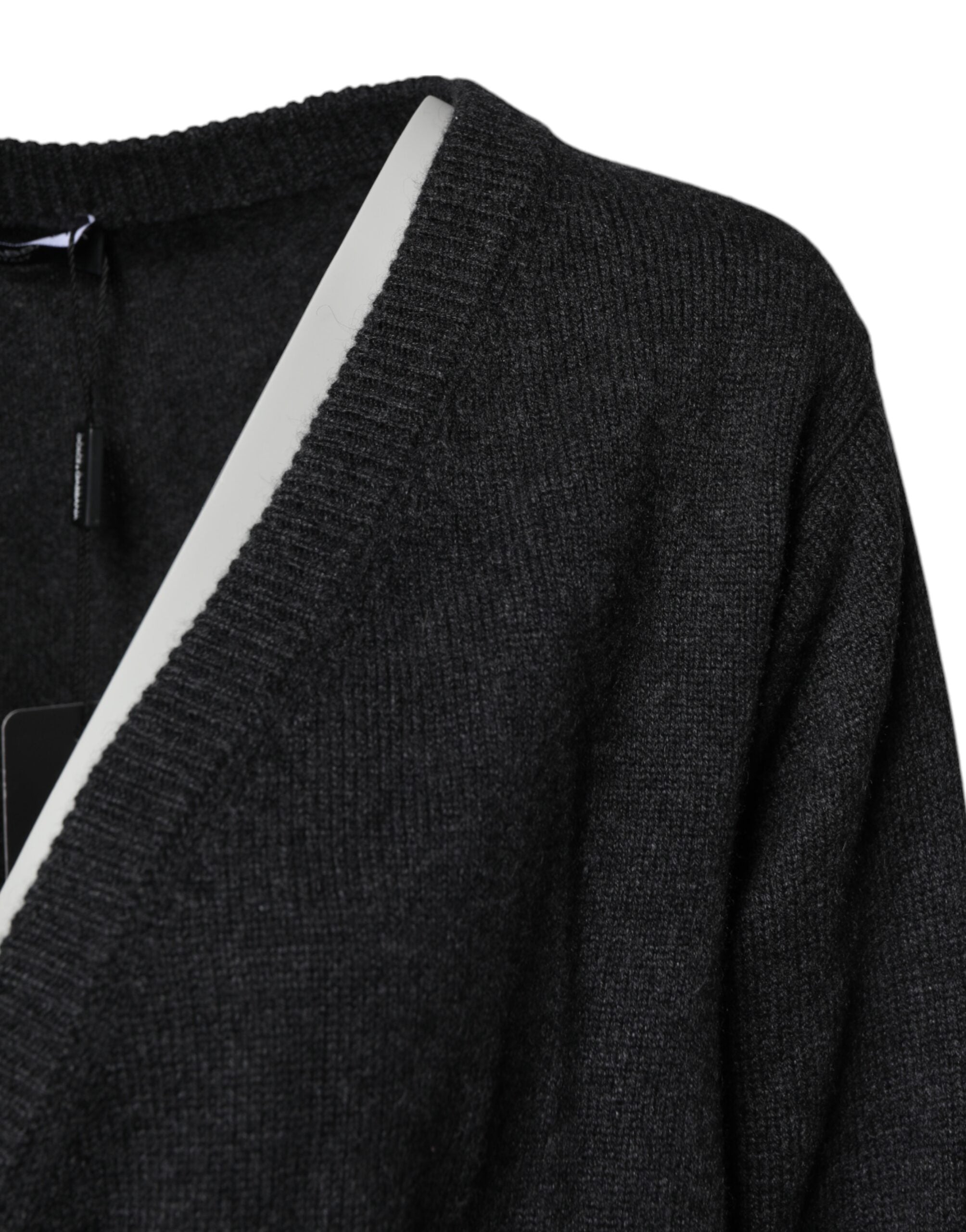 Dolce & Gabbana Grey Cashmere Deep V Neck Pullover Sweater