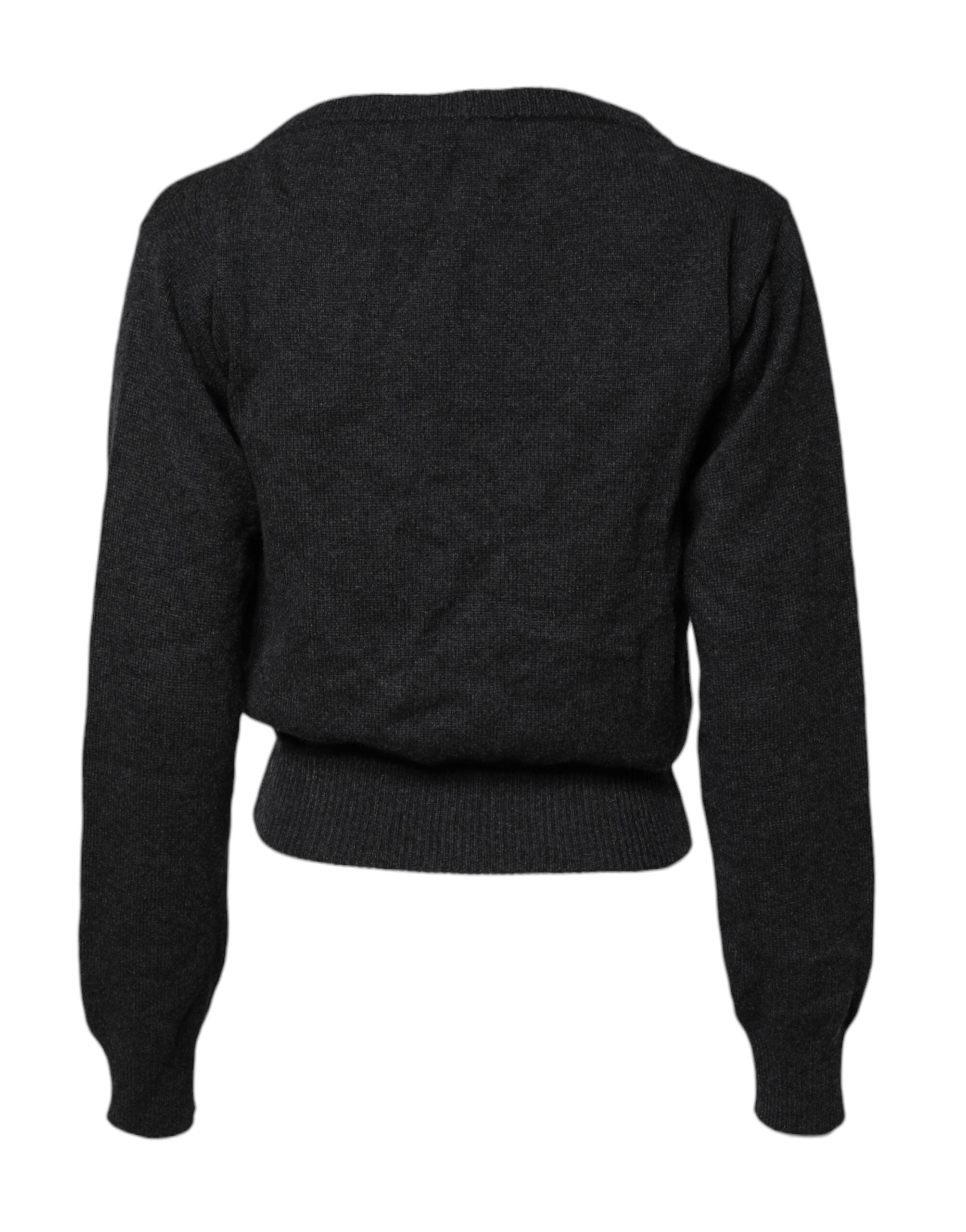 Dolce & Gabbana Grey Cashmere Deep V Neck Pullover Sweater