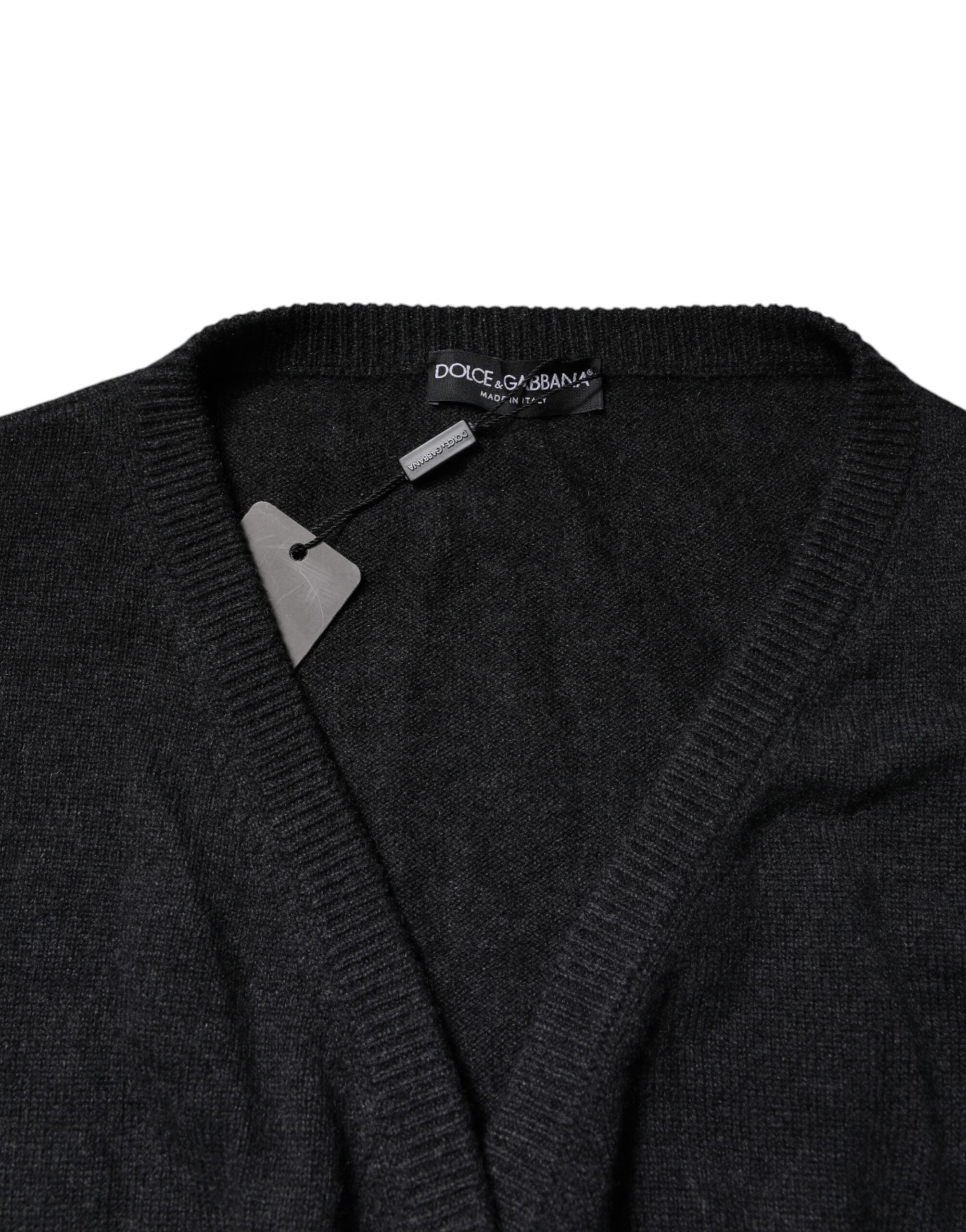 Dolce & Gabbana Grey Cashmere Deep V Neck Pullover Sweater