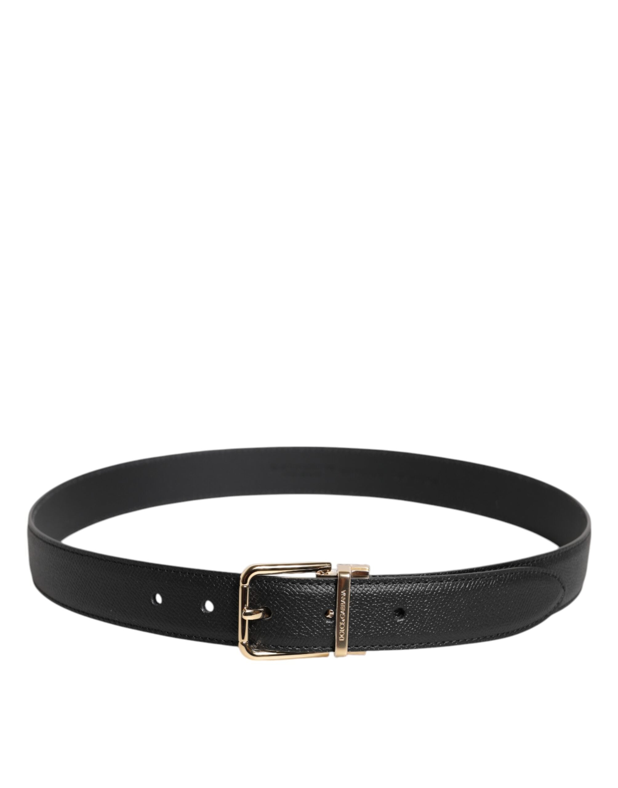 Dolce & Gabbana Black Leather Calfskin Gold Metal Buckle Belt
