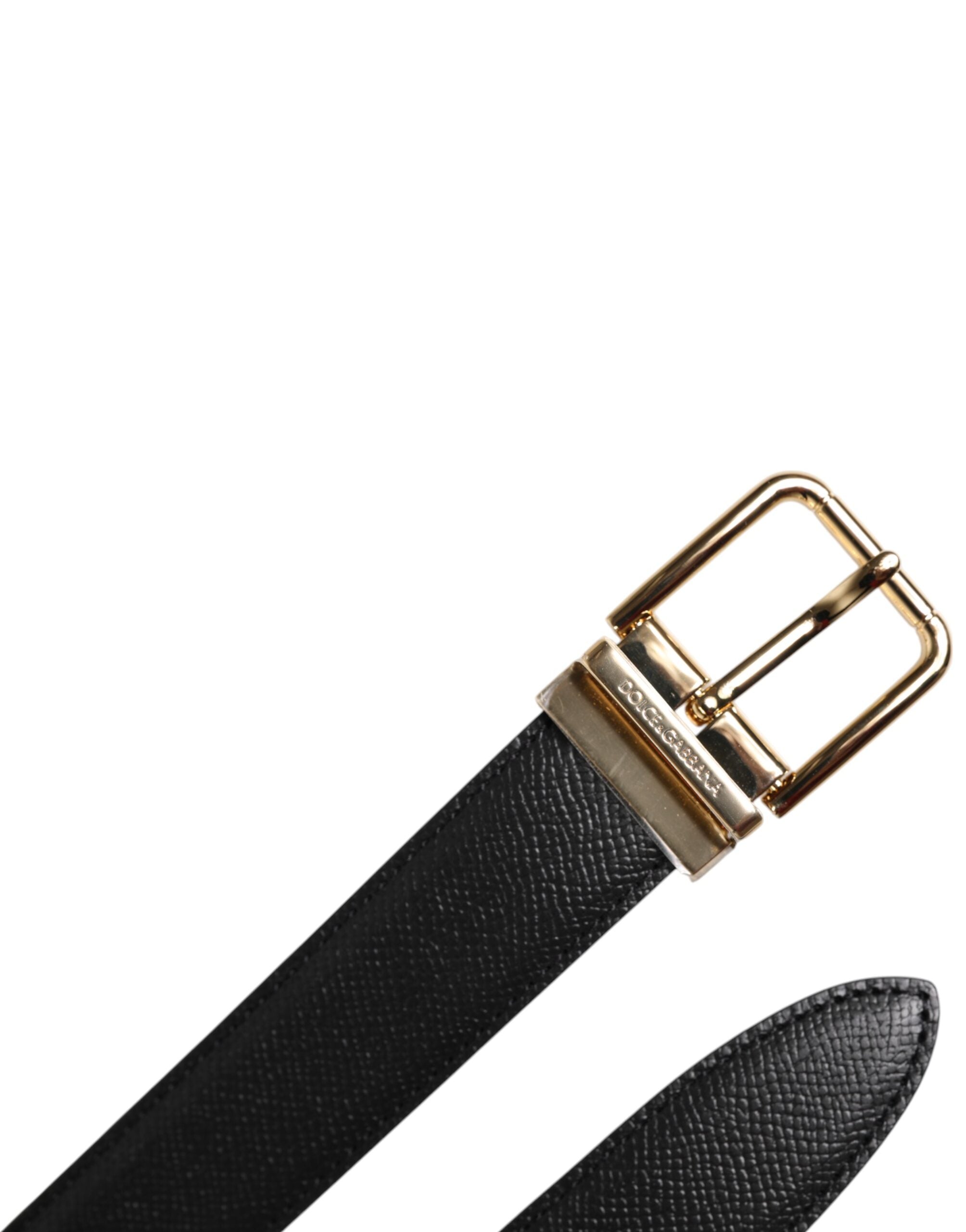 Dolce & Gabbana Black Leather Calfskin Gold Metal Buckle Belt