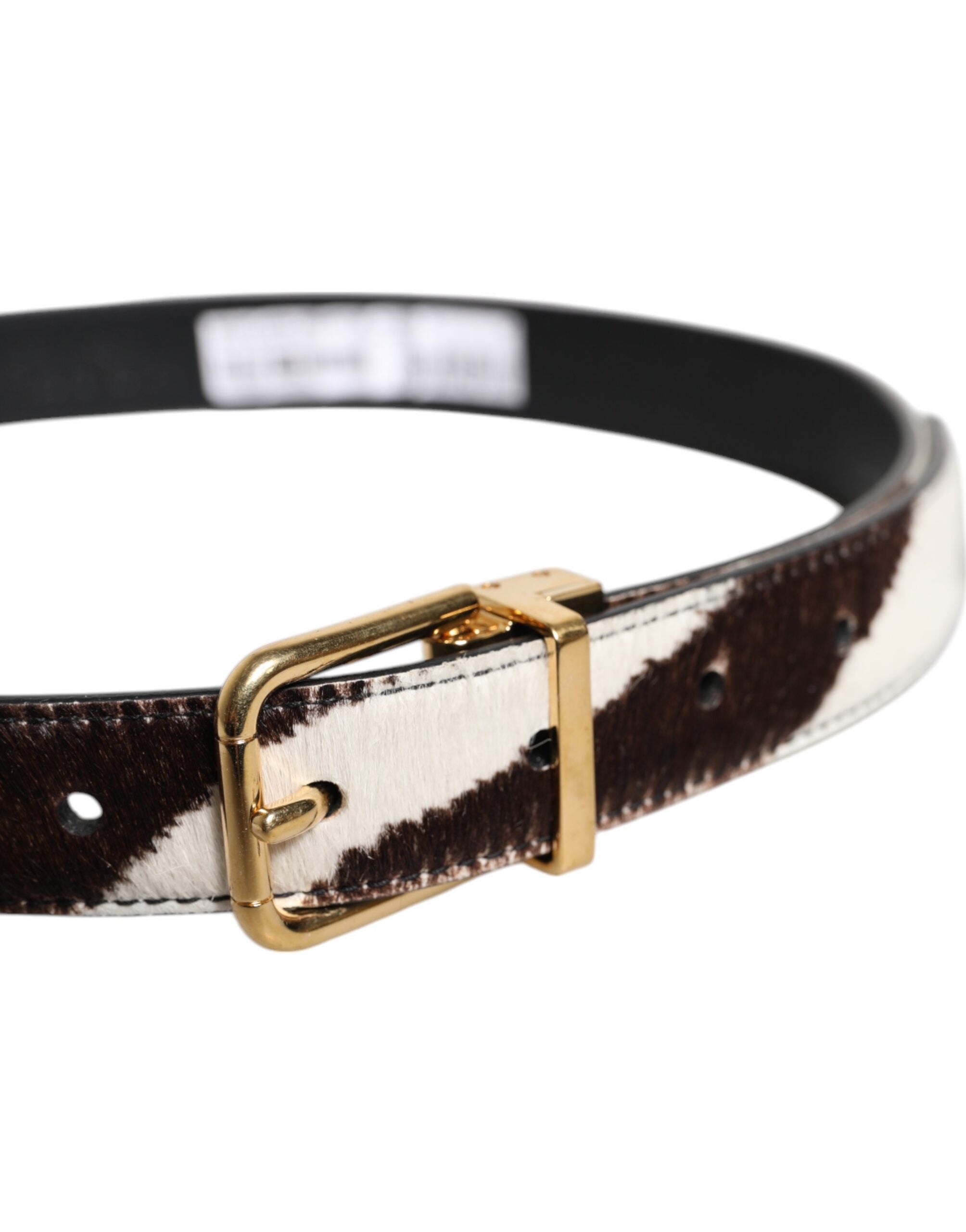 Dolce & Gabbana Black Leather White Pony Waist Buckle Belt