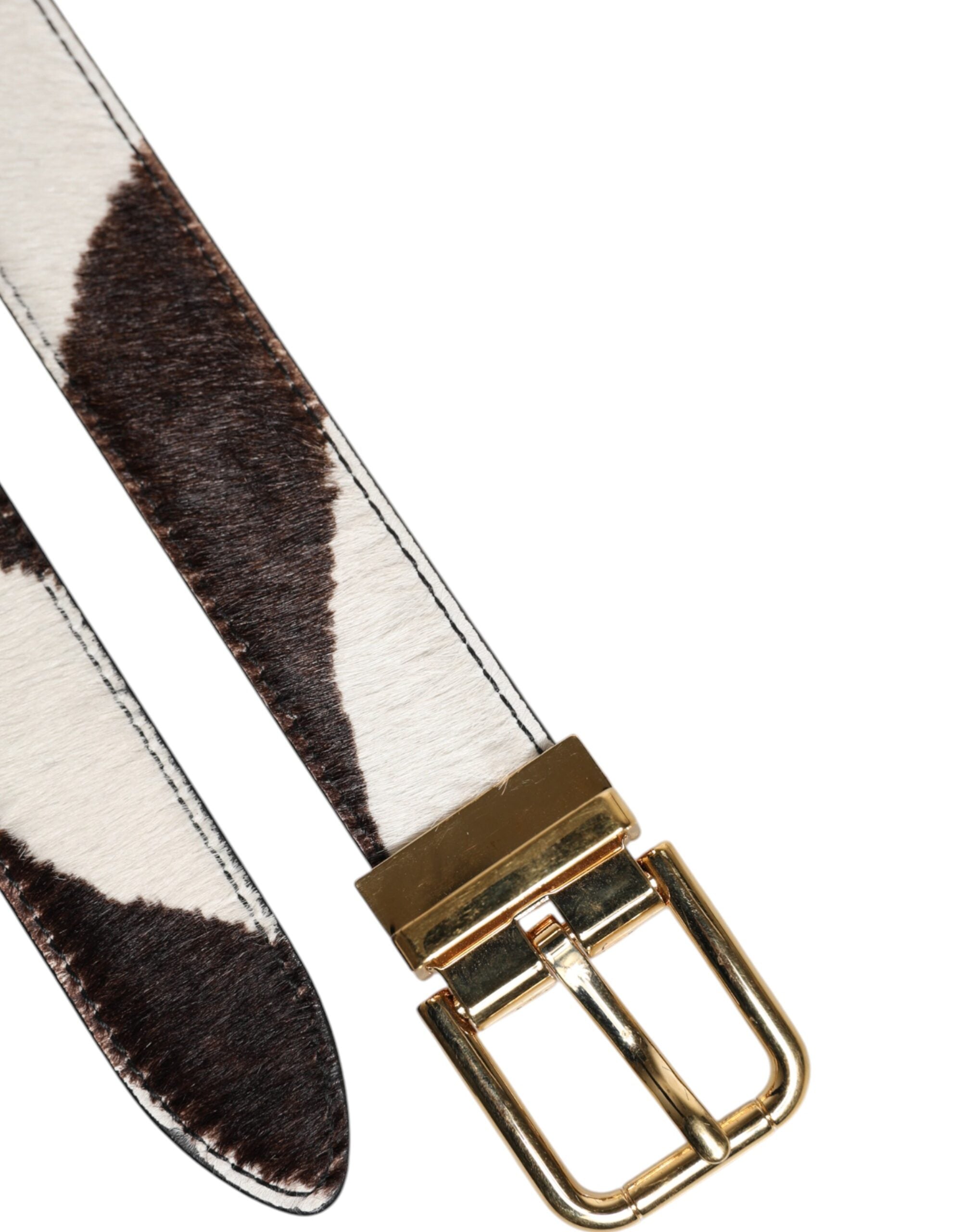 Dolce & Gabbana Black Leather White Pony Waist Buckle Belt