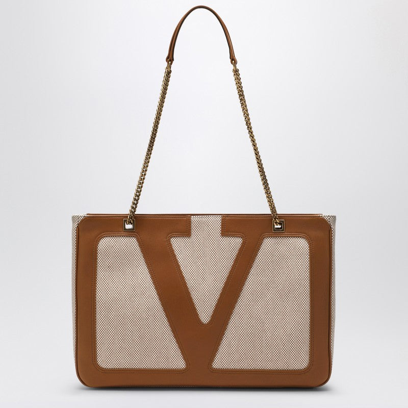 Valentino Canvas Garavani Medium Viva Superstar Bag in Natural/spice