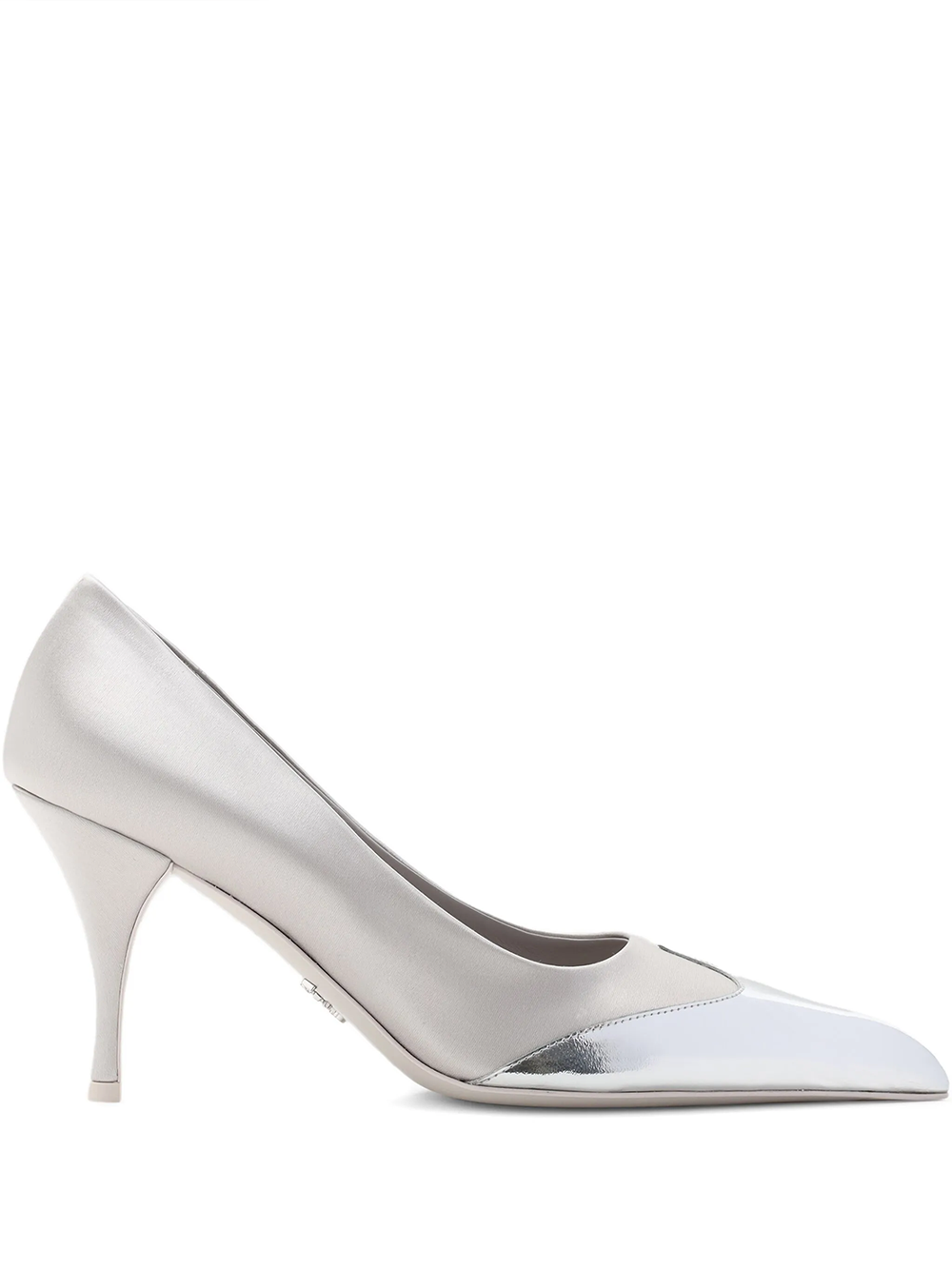 Prada Silver Satin And Metallic Leather Pumps