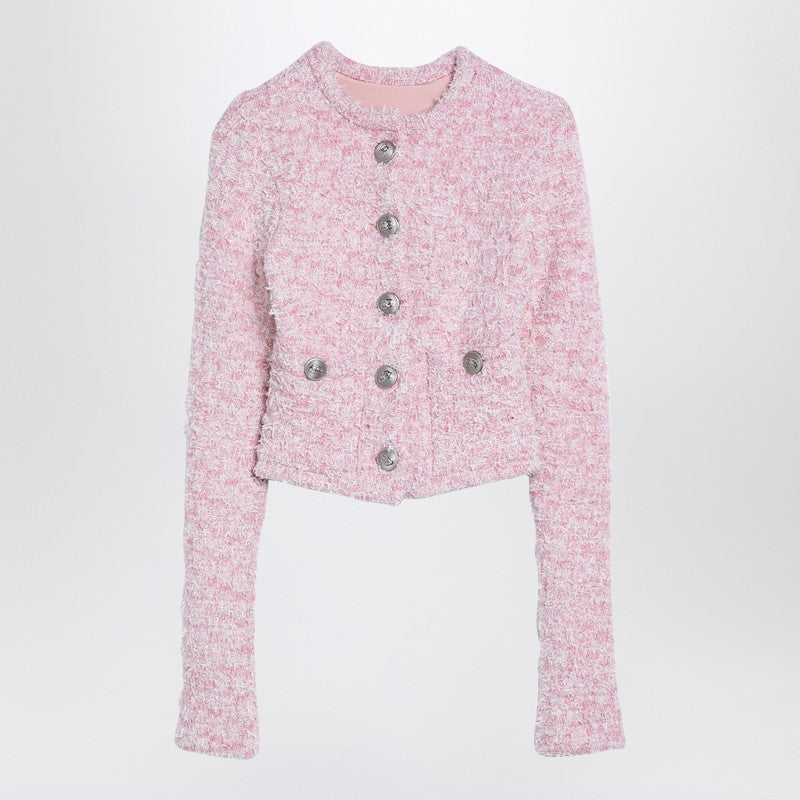 Balenciaga Pink Cotton Blend Tweed Cropped Cardigan Glam Steals