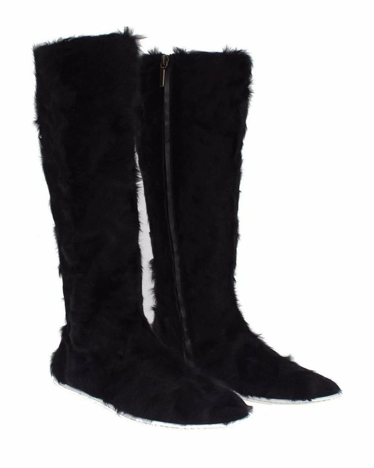 Dolce & Gabbana Black Elegant Fur Leather Flat Sneaker Boots Boots