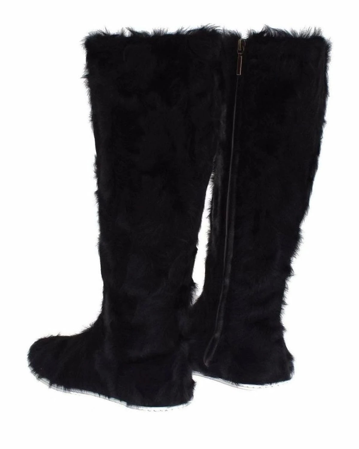 Dolce & Gabbana Black Elegant Fur Leather Flat Sneaker Boots Boots