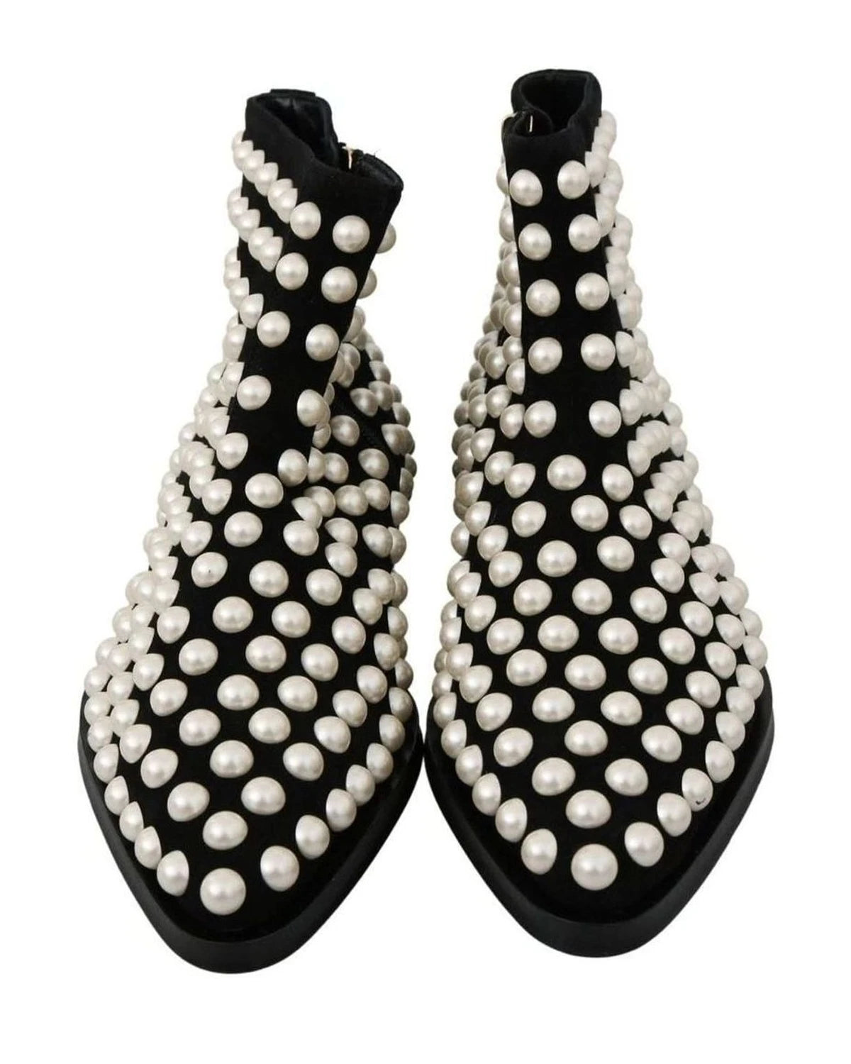 Dolce & Gabbana Pearl Embellished Black Suede Ankle Boots Boots