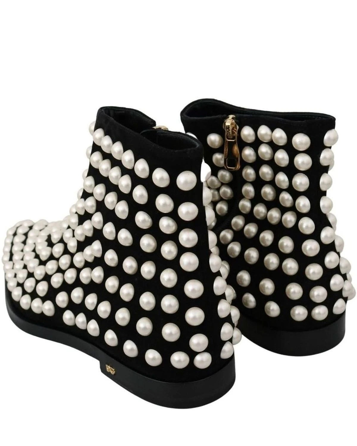 Dolce & Gabbana Pearl Embellished Black Suede Ankle Boots Boots