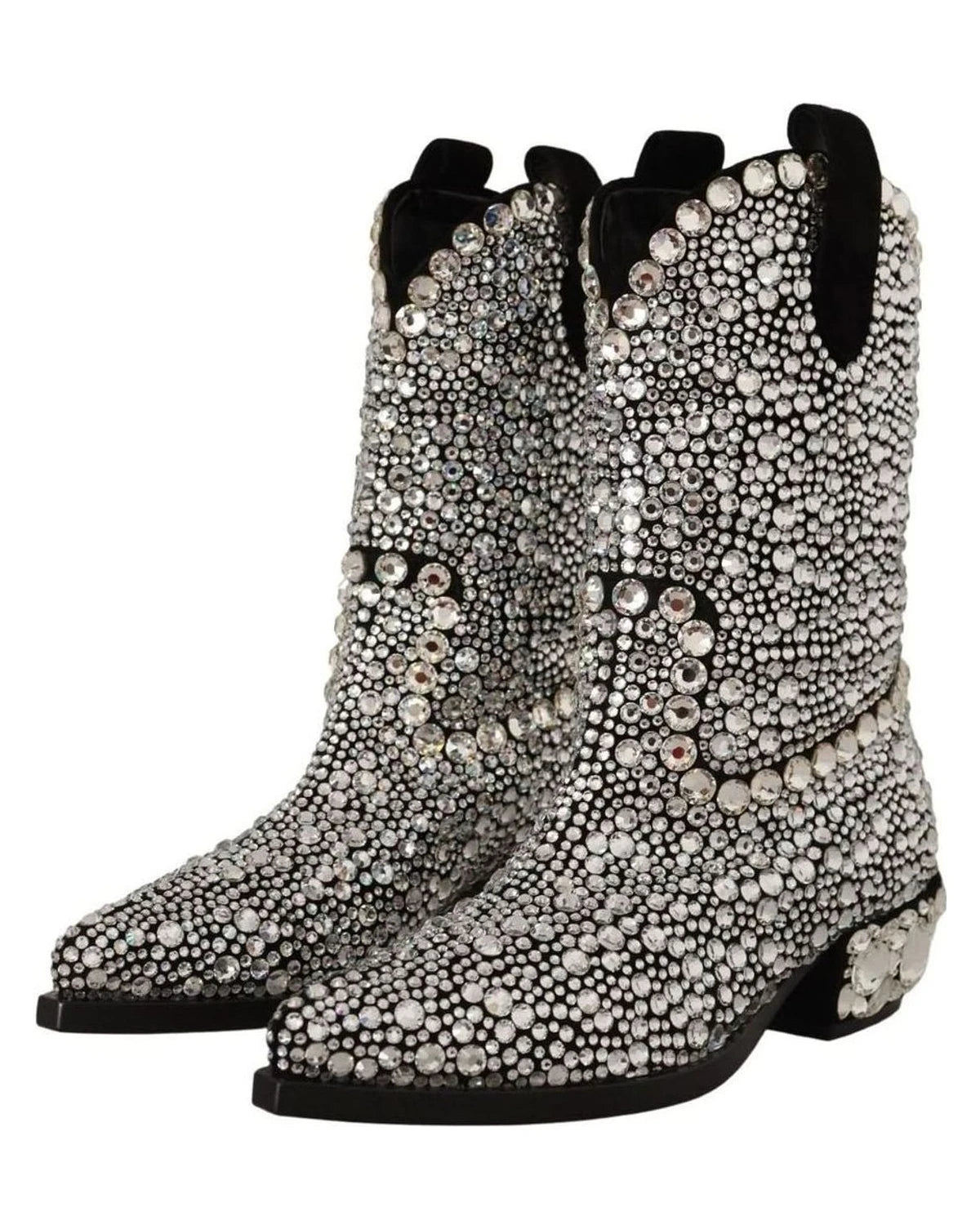 Dolce & Gabbana Black Crystal-Embellished Suede Boots Boots