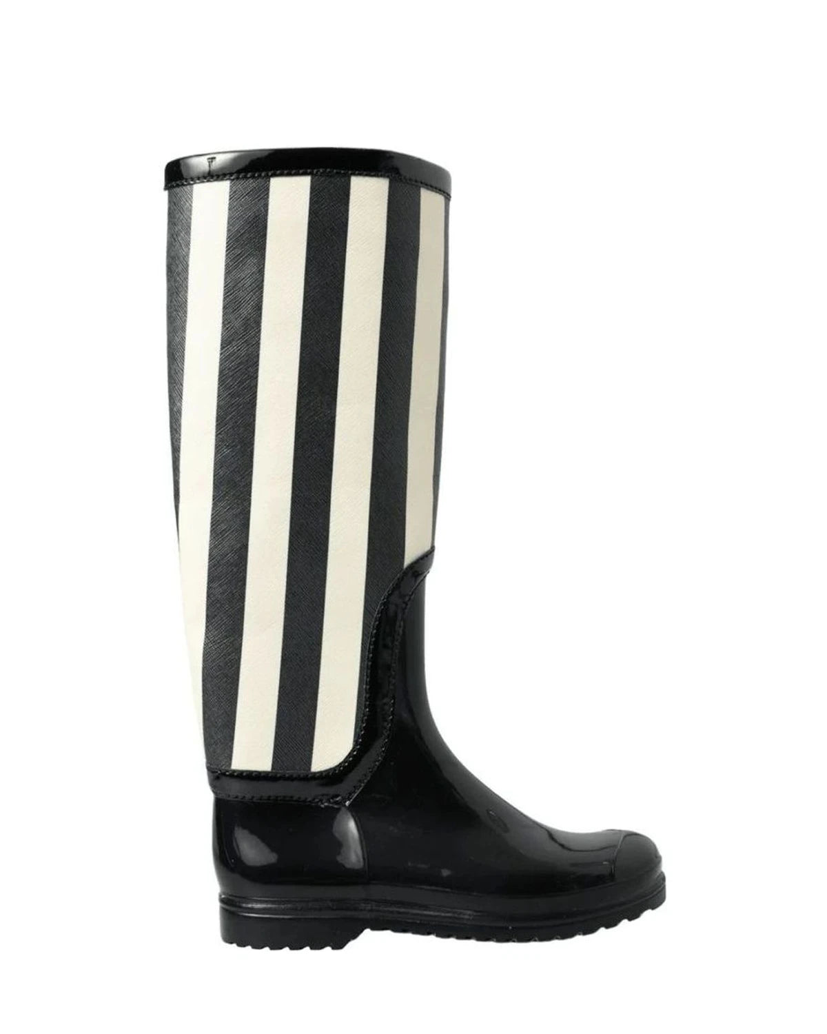 Dolce & Gabbana Black Striped Knee High Boots Boots